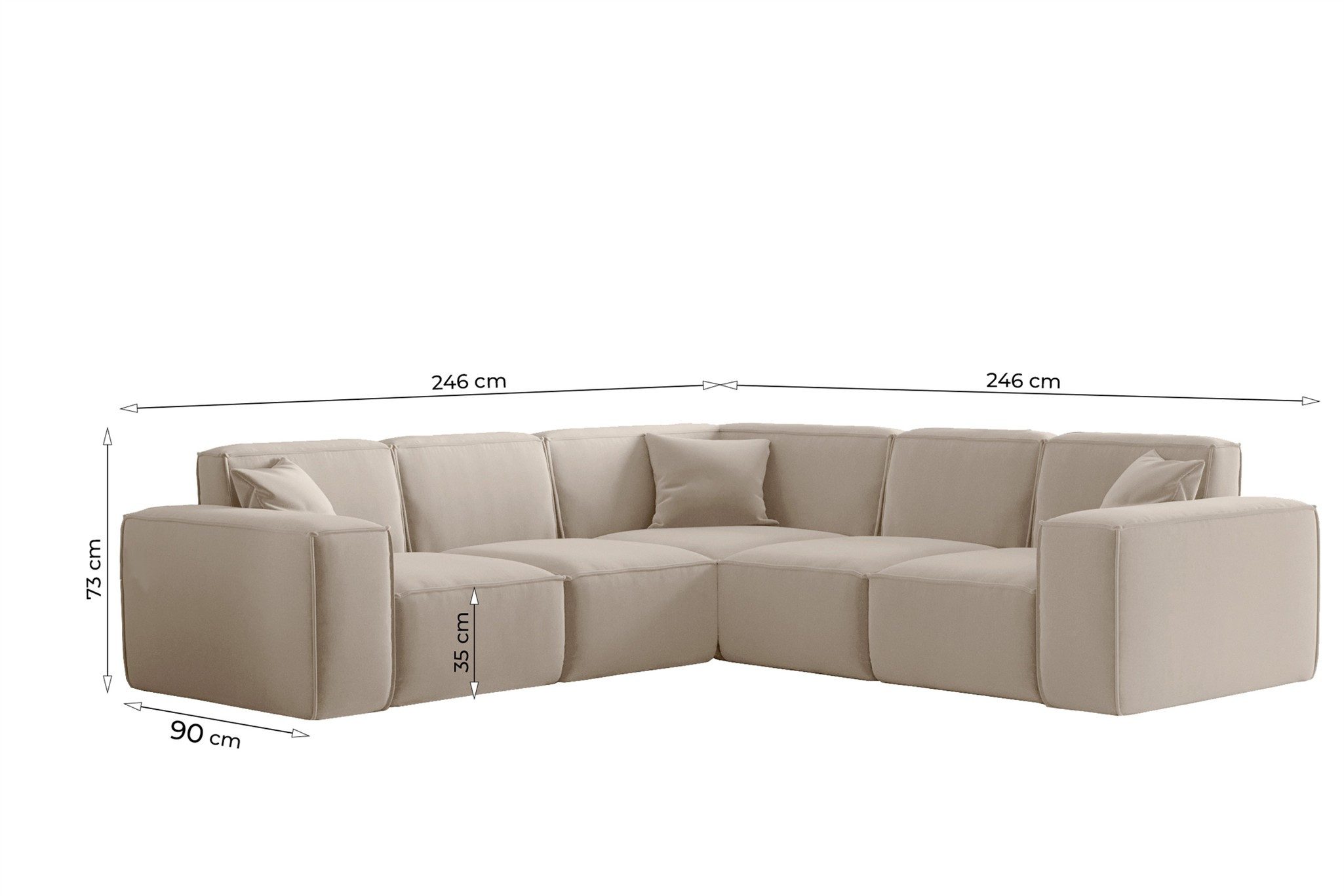 Fun Möbel Ecksofa Designersofa CELES PREMIUM in Stoff Artico Universal (246cmx246cm), Rundumbezug, inkl. 3 Zierkissen