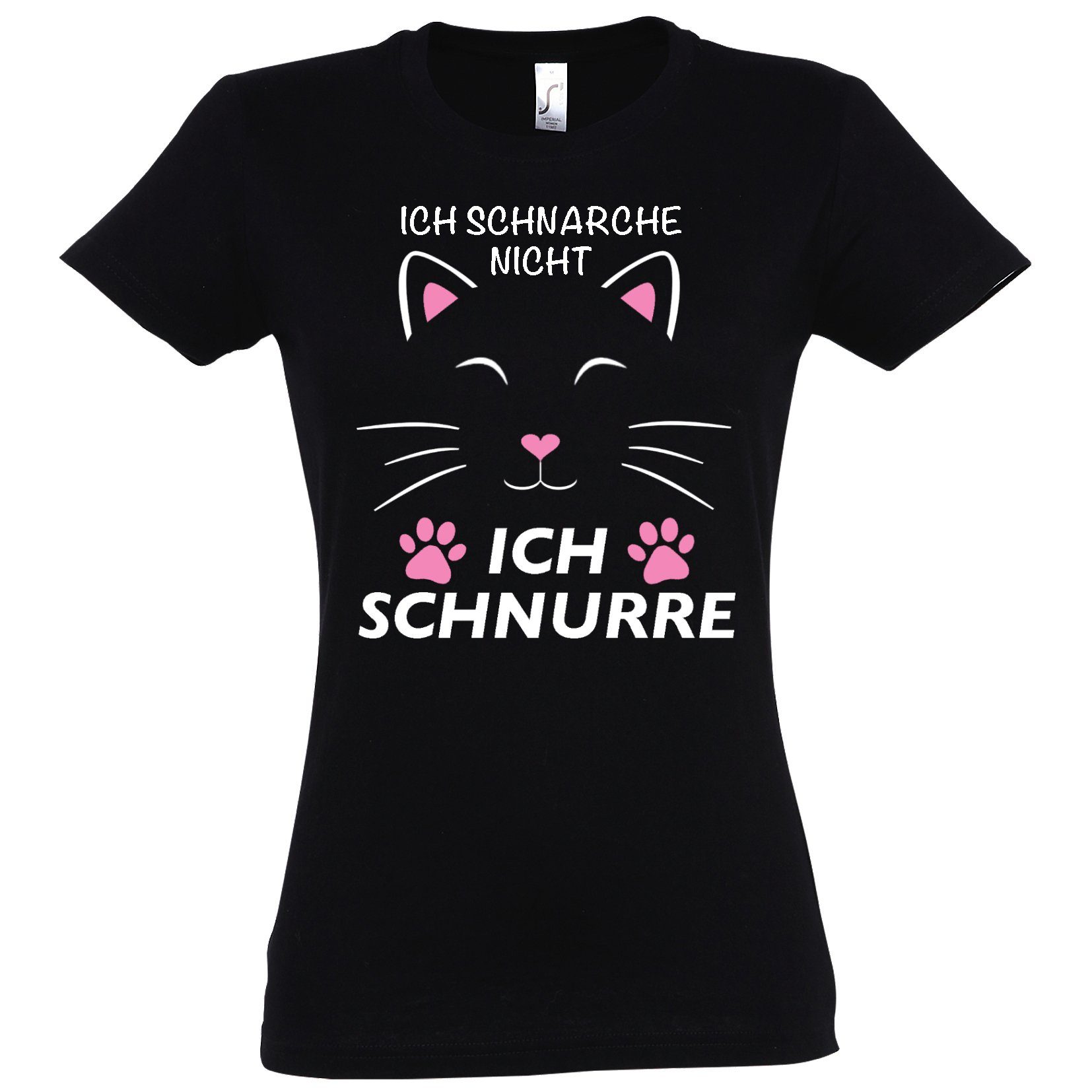 Logo Katze Print-Shirt Spruch Schwarz & Schnarchen Designz Schnurren mit T-Shirt Damen Youth Aufdruck lustigem