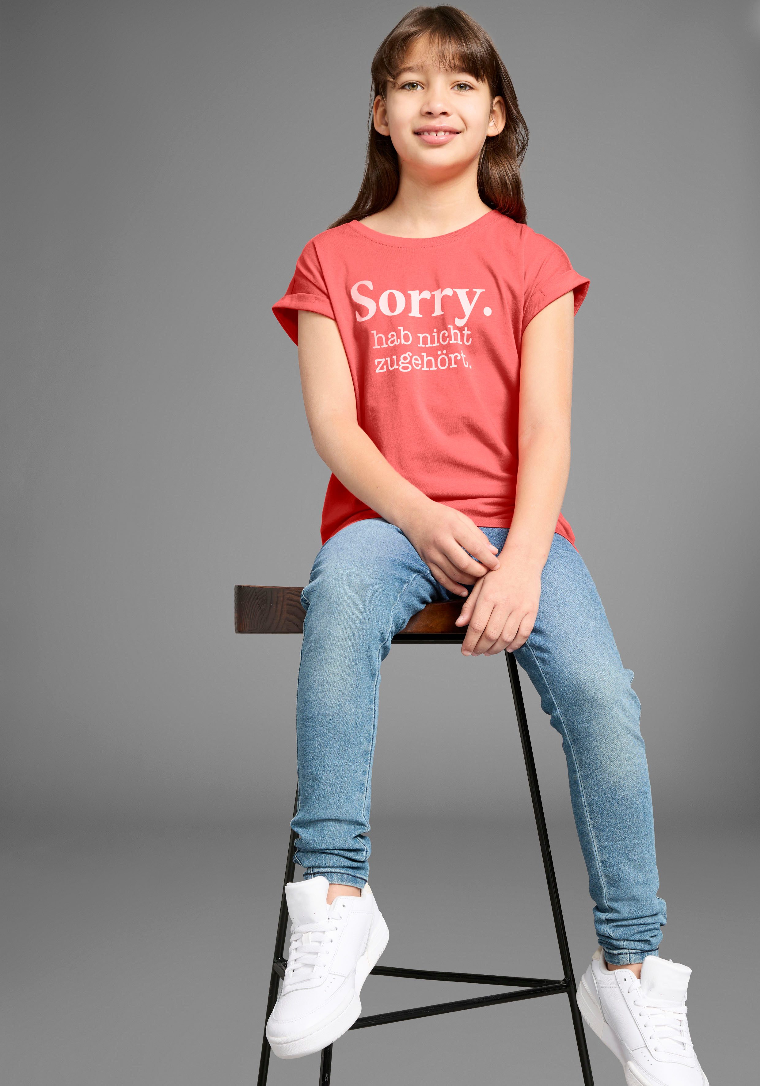 KIDSWORLD T-Shirt Sorry. hab nicht zugehört. Kurzarm, bedruckt, Rundhalsausschnitt, aus Baumwolle