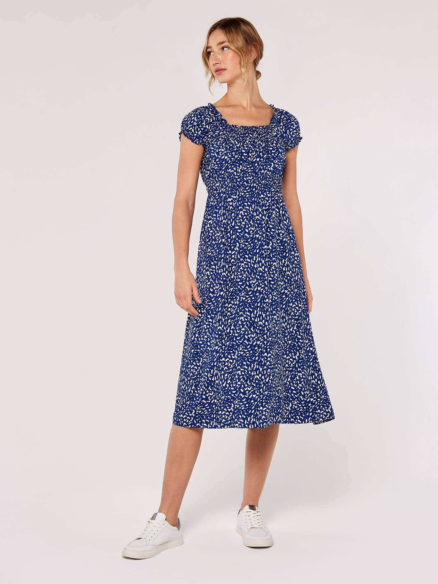 Apricot Druckkleid Midikleid Elastischer Bund