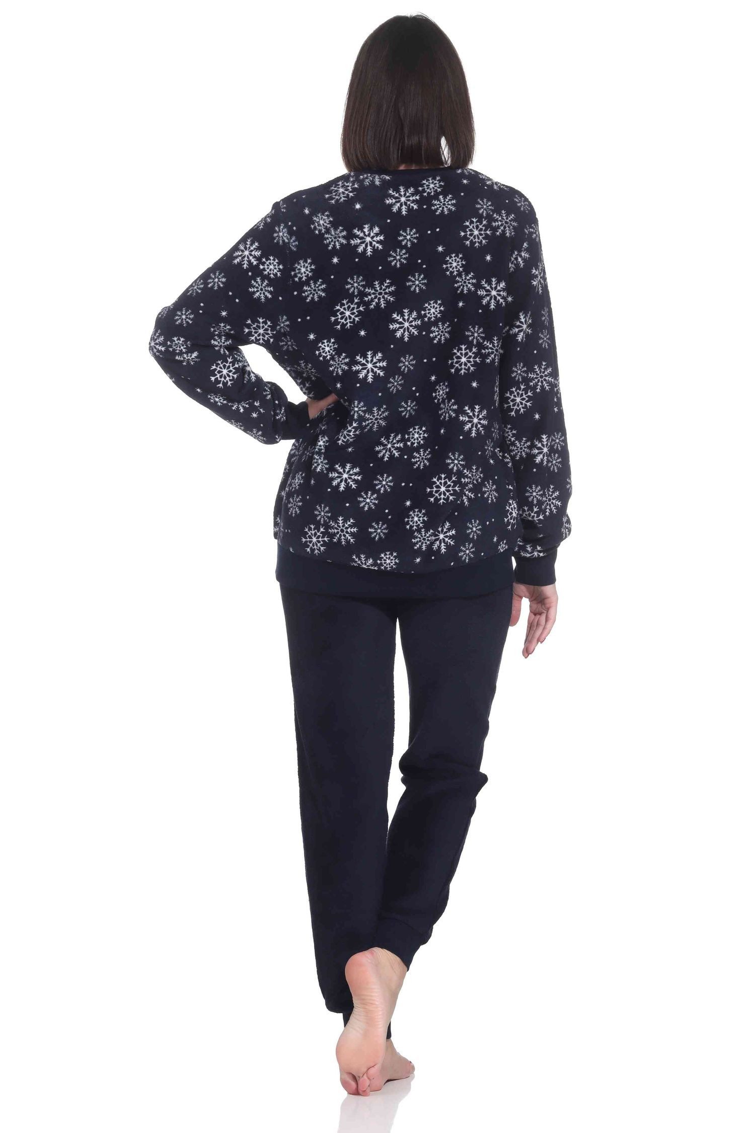 Normann Pyjama Kuschelig warmer Damen Schlafanzug lang mit Bündchen aus Coralfleece – Bild 4 von 4