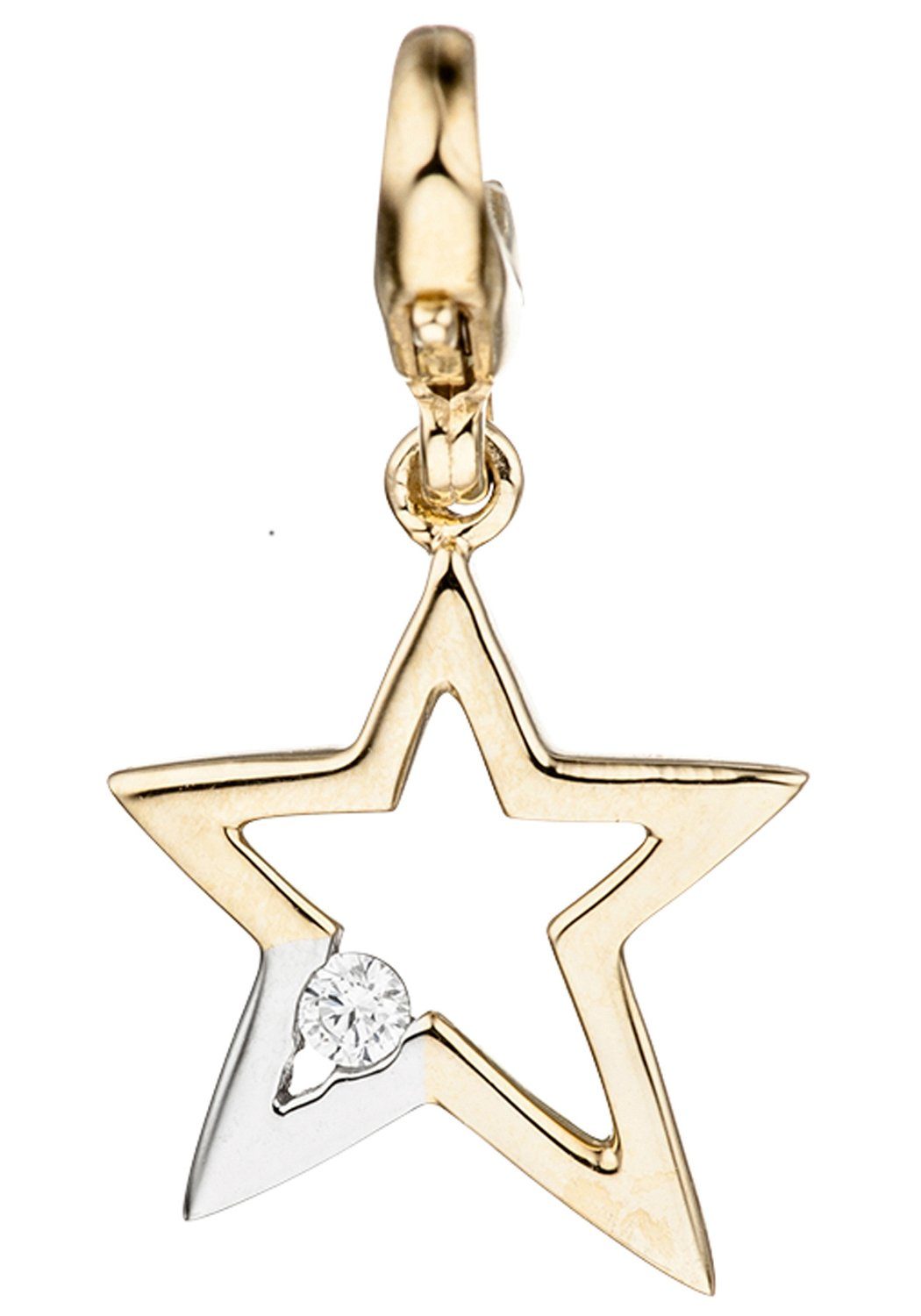 JOBO Charm-Einhänger Stern, 375 Gold bicolor mit 1 Zirkonia
