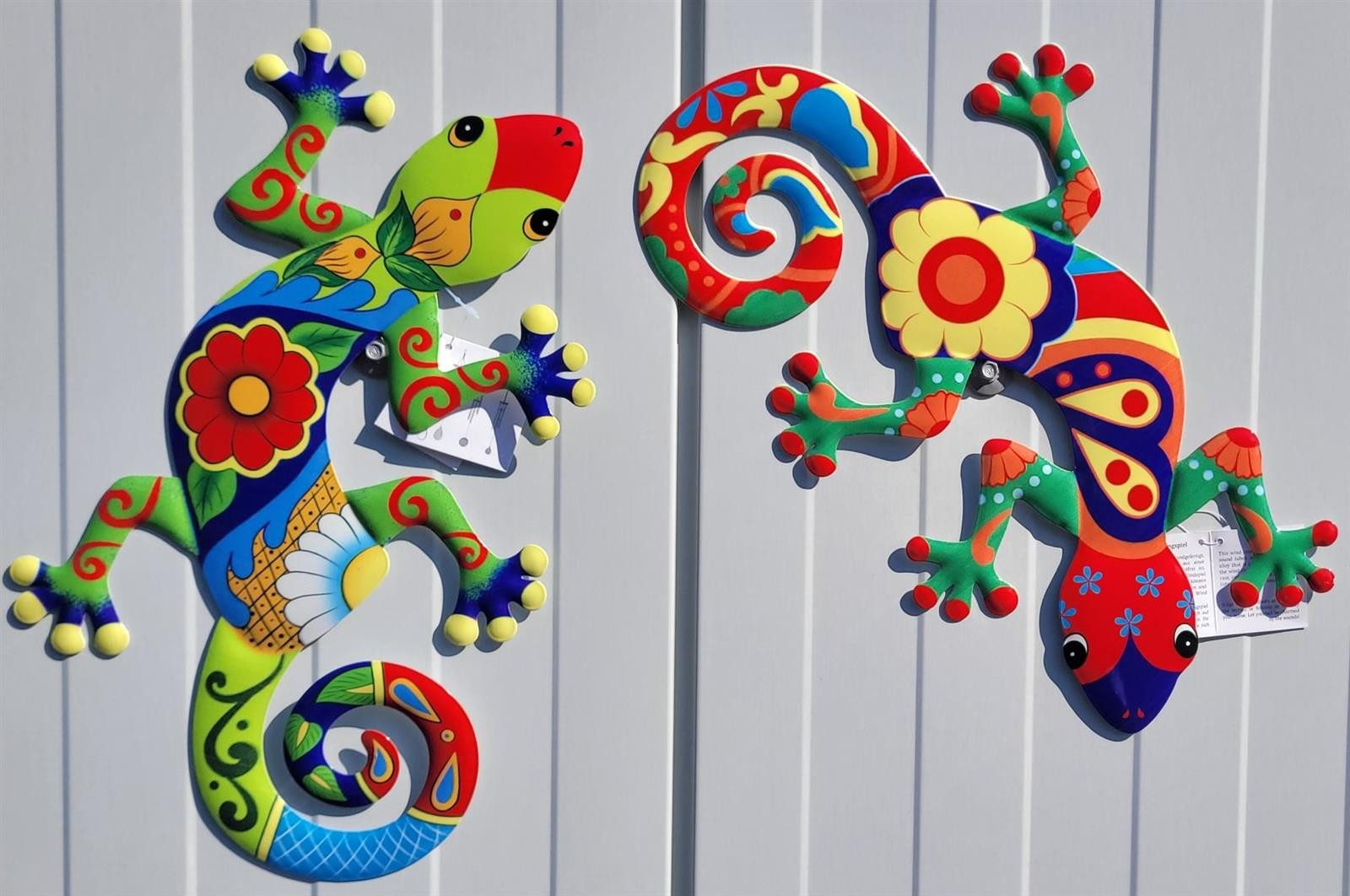 Geschenkestadl Tierfigur 3er Set Geckos Gecko Eidechsen bunt Metallfigur Wanddekoration 35,5cm (3 St) – Bild 4 von 4