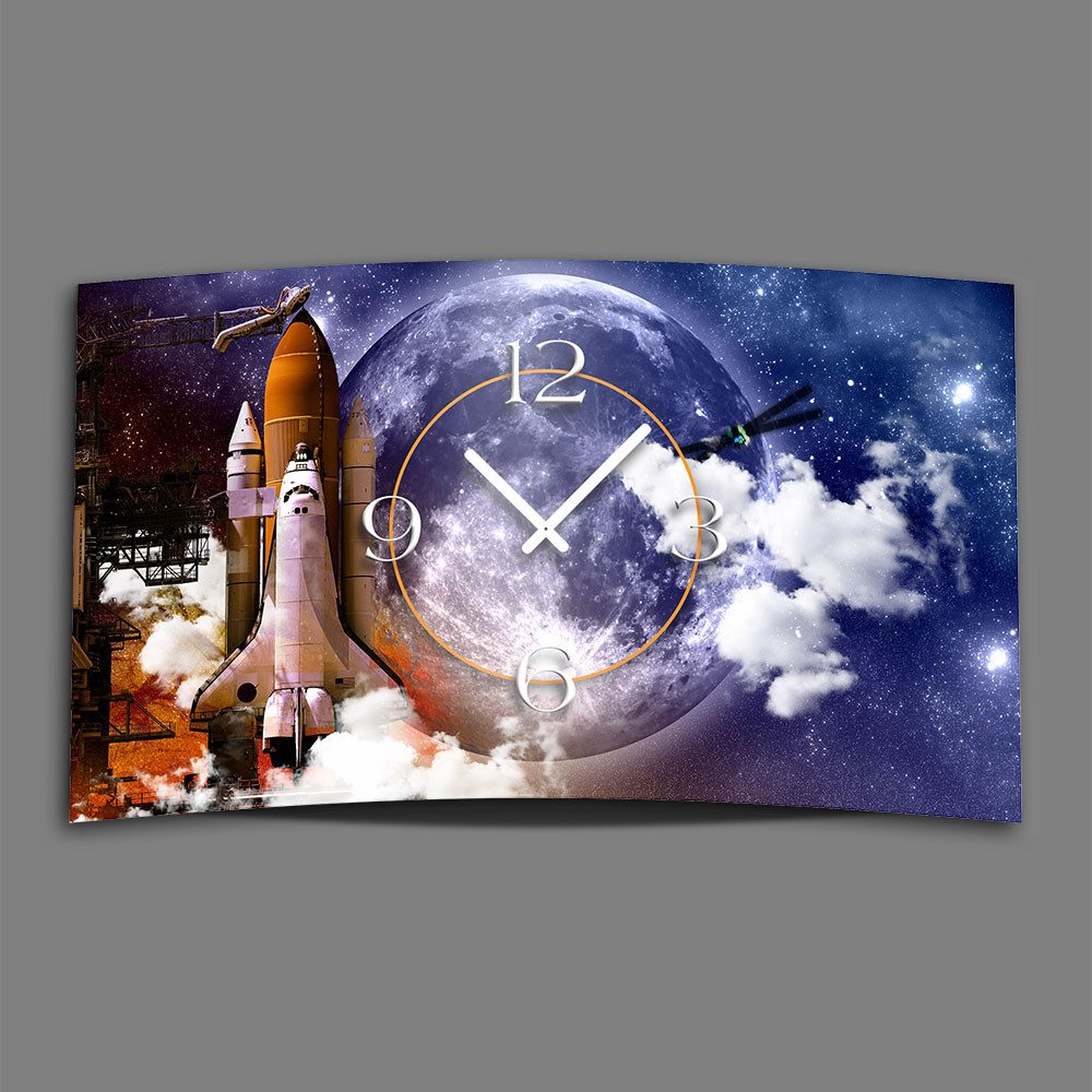 dixtime Wanduhr Space Rakete Weltall Designer Wanduhr (Einzigartige 3D-Optik aus 4mm Alu-Dibond)