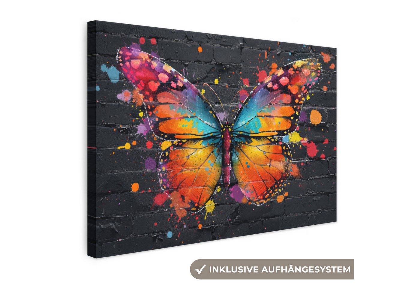OneMillionCanvasses® Leinwandbild Schmetterling - Graffiti - Neonkunst - Farbenfroh - Kunst, Fotodruck (1 St), Leinwand Bilder Klein, Wand Dekoration Aesthetic 30x20 cm