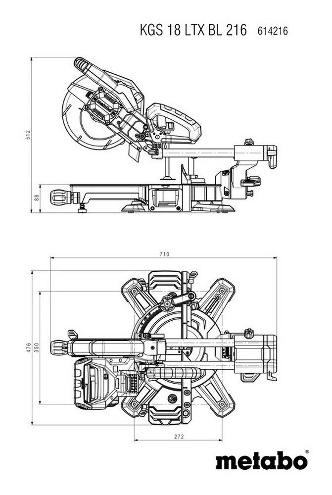 metabo Akku-Kapp-Gehrungssäge KGS 18 LTX BL 216, Kappsäge 2 x 8 Ah LiHD im Karton