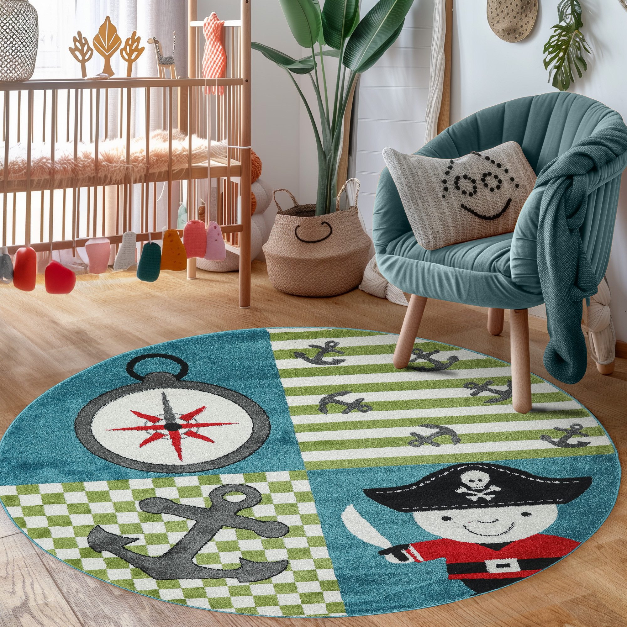 Carpettex Kinderteppich Piraten-Design, Rund, Höhe: 11 günstig online kaufen