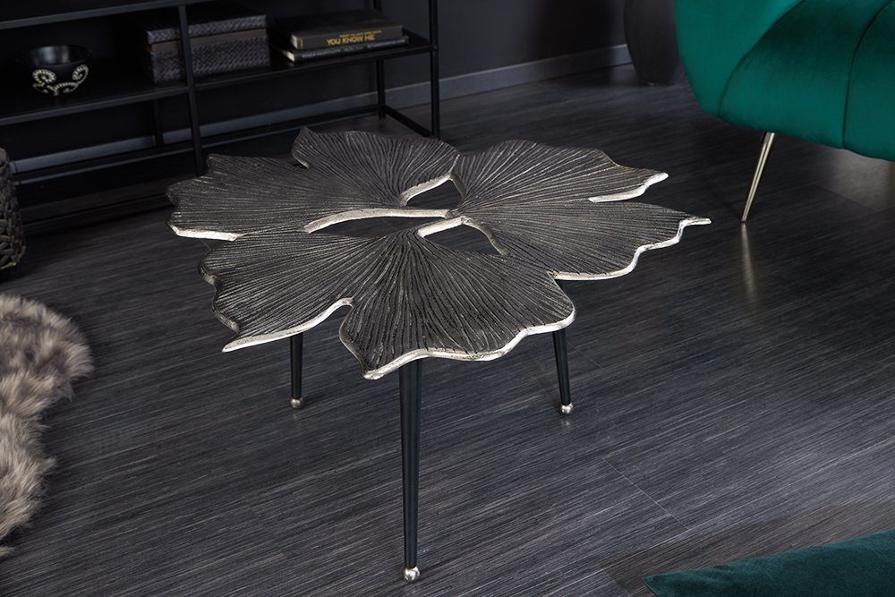 · 1-St), · schwarz Handarbeit riess-ambiente Boho silber | · Couchtisch silber silber GINKGO · / LEAFS (Einzelartikel, Metall Unikat Wohnzimmer 75cm