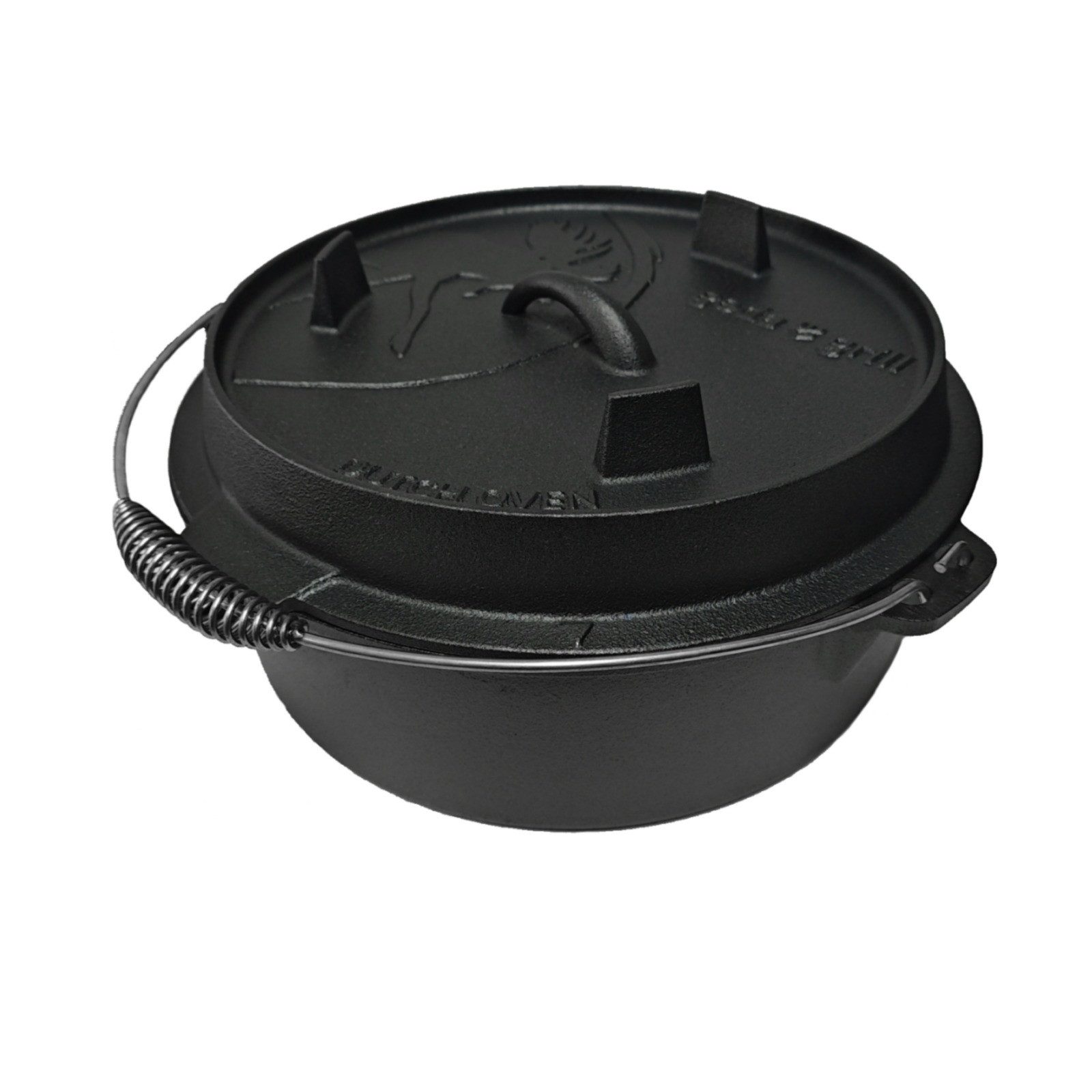 geda grill Grilltopf Dutch Oven Feuertopf 5.6 L ohne Füße mit Deckelheber, Schmortopf, Gusseisen, Induktion, pre-seasoned