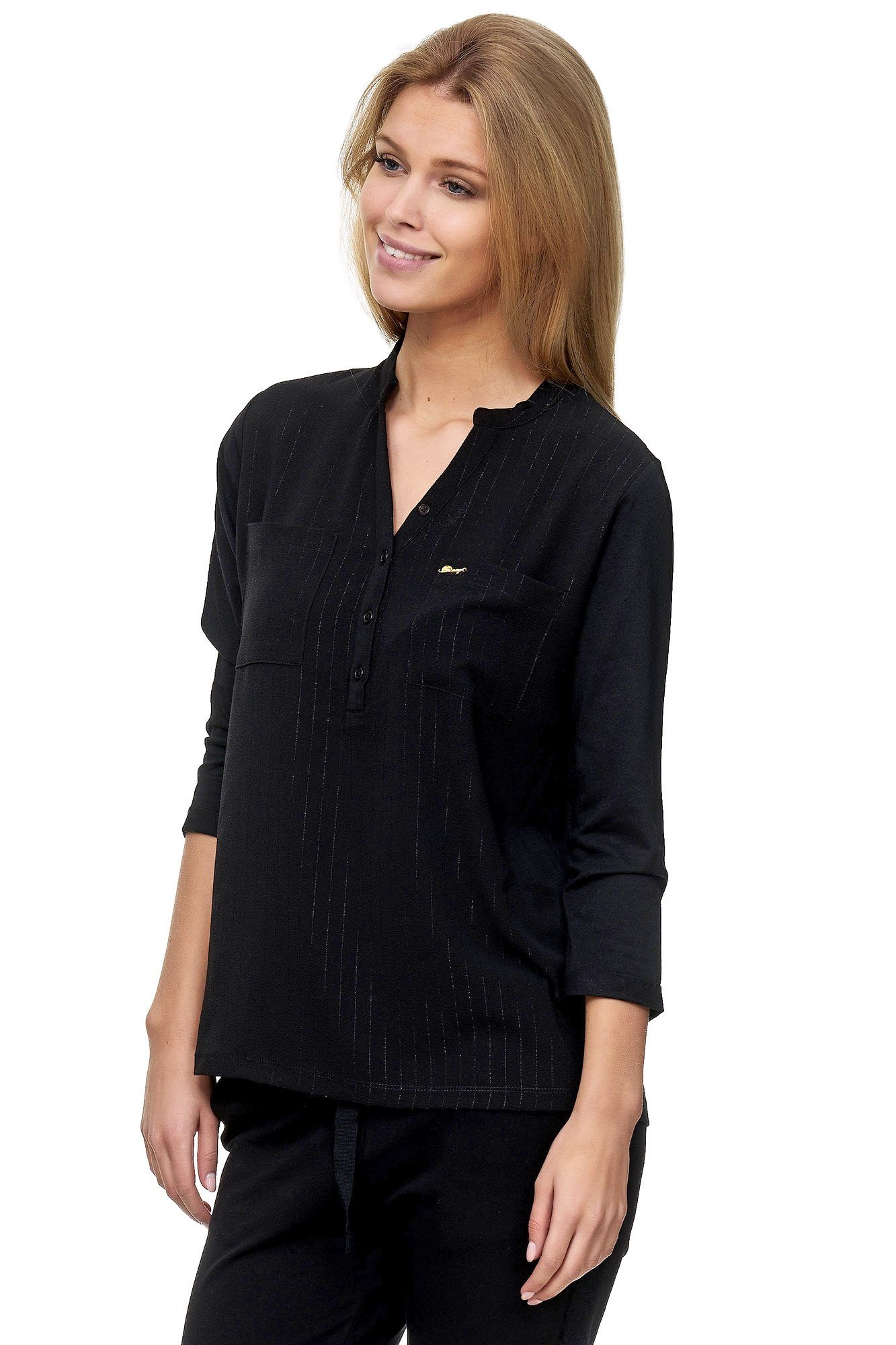 Decay Klassische Bluse schwarz mit modischem V-Ausschnitt