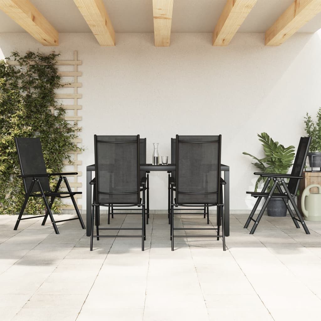 vidaXL Garten-Essgruppe 7-tlg. Garten-Essgruppe Schwarz Aluminium, (1-tlg)