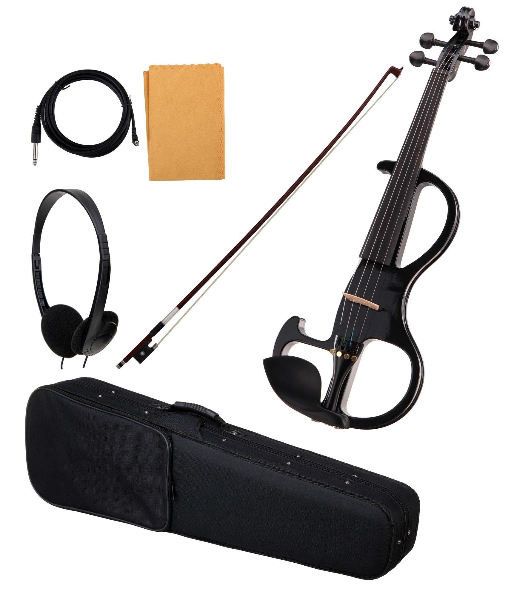 Classic Cantabile E-Violine EV-90BK E-Violine (E-Geige mit Tonabnehmer, Fichte/Ahorn/Ebenholz), Tonabnehmersystem mit 9V-Blockbatterie