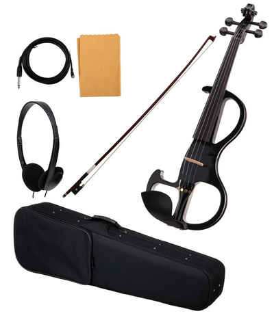 Classic Cantabile E-Violine EV-90BK E-Violine (E-Geige mit Tonabnehmer, Fichte/Ahorn/Ebenholz), Tonabnehmersystem mit 9V-Blockbatterie