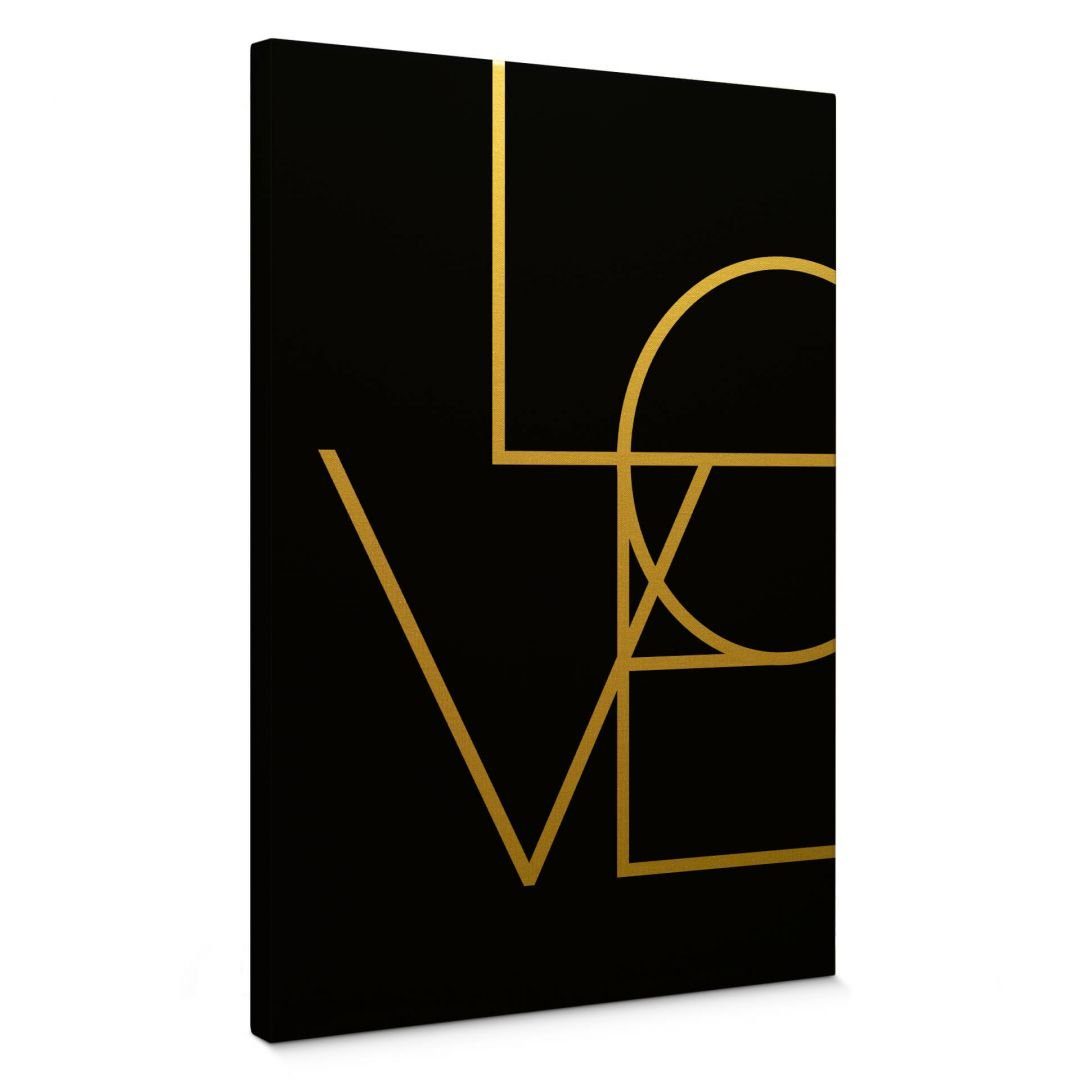 K&L Wall Art Leinwandbild Vintage Gold Leinwandbild Love Schriftzug Typografie Liebe, handmade Wohnzimmer Wandbild