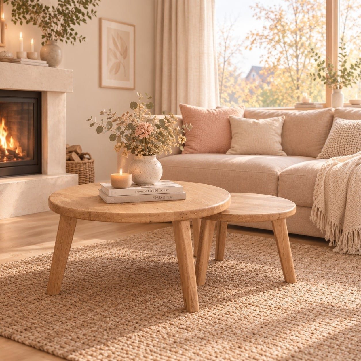 DaoWood Couchtisch Couchtisch rund Wohnzimmertisch aus Eiche Massivholz, Beistelltisch (1-St)