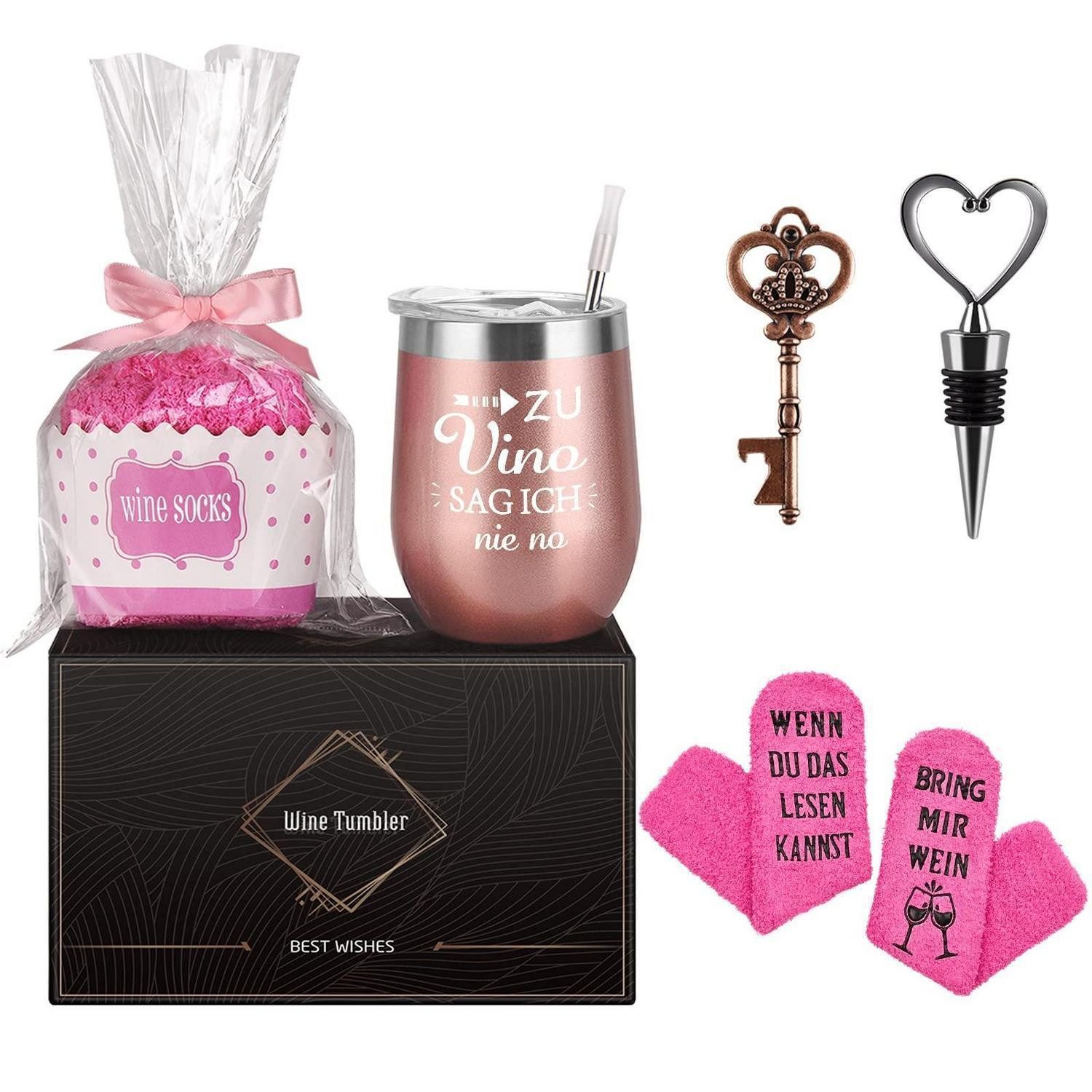 LuxusKollektion Weinglas Weinbecher-Set mit Socken Roségold 12oz
