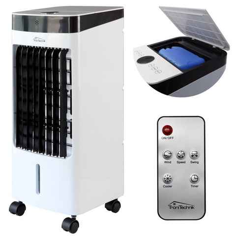 TroniTechnik Standventilator LK04 mit Wassertank,3-in-1 Air Cooler,Leiser Ventilator,Luftbefeuchter, Timer,Oszillation,3 verschiedene Intensitätsstufen,Kühlakkus inklusive