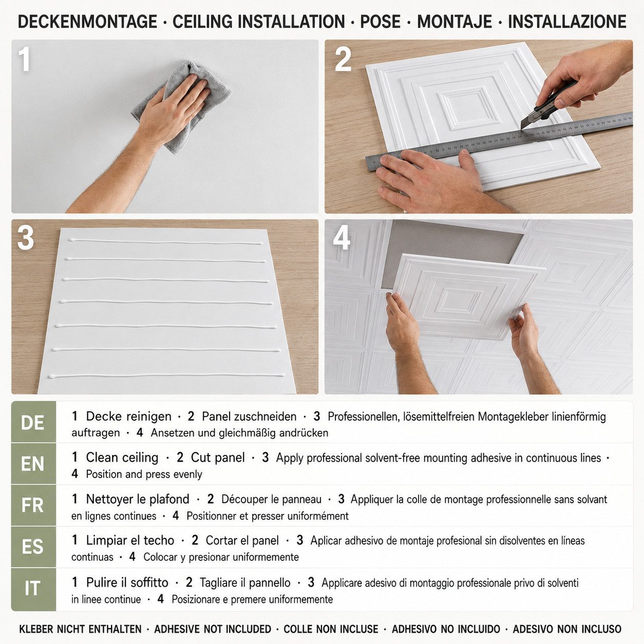 IKHEMalarka 3D Wandpaneel aus Polystyrol Styropor XPS 2m² = 8 Stück, BxL: 50,00x50,00 cm, 0,25 qm, (Platten XPS, Polystyrol Paneele) Paneelen für Decke & Wand – Bild 5 von 5