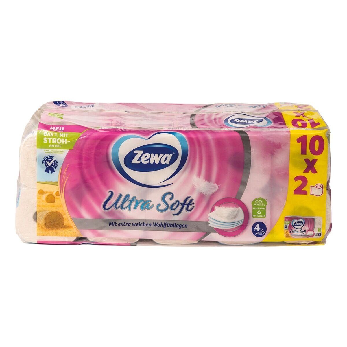 ZEWA Toilettenpapier Ultra Soft (20-St), 4-lagig, mit Strohanteil und Prägung, 150 Blatt/Rolle