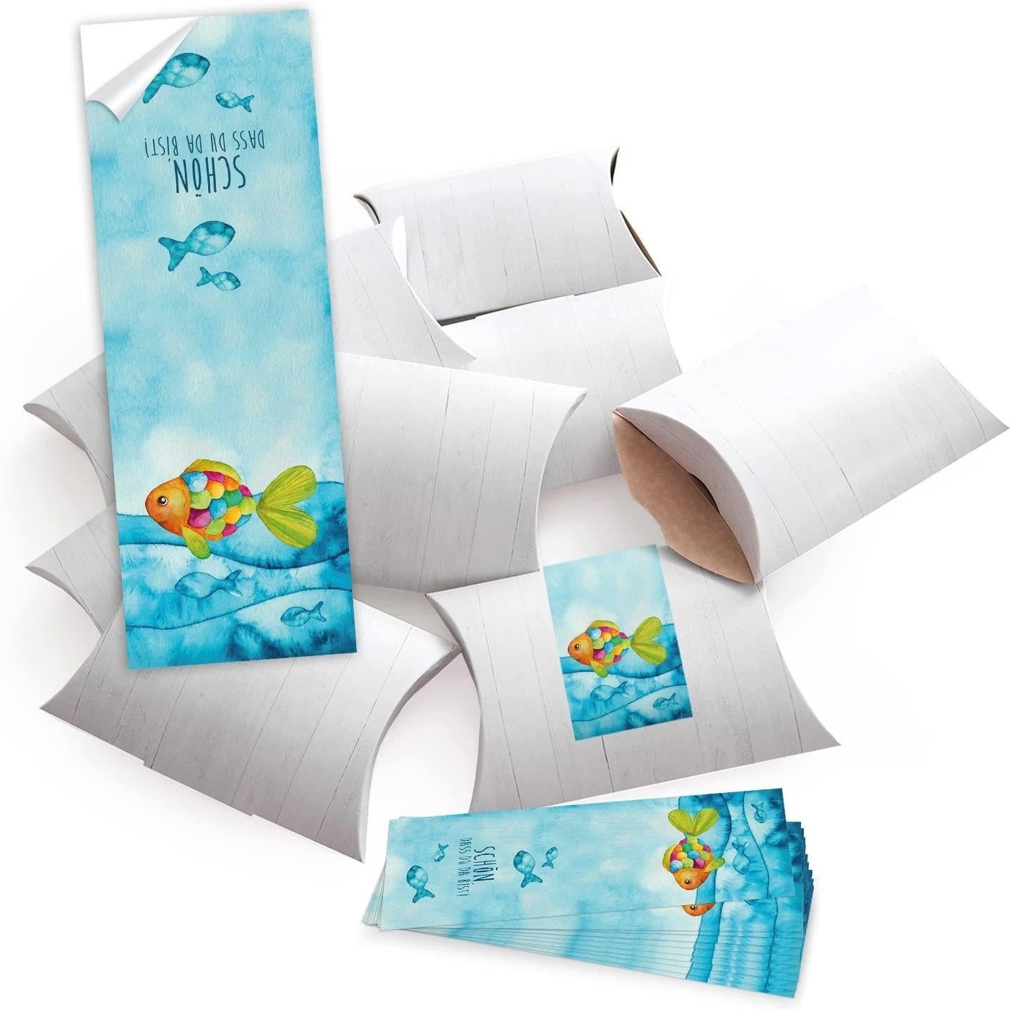 Logbuch-Verlag Geschenkbox 25 kleine Geschenkschachteln Holz Optik weiß 14,5 x 10,5 cm + 10 SCHÖN
