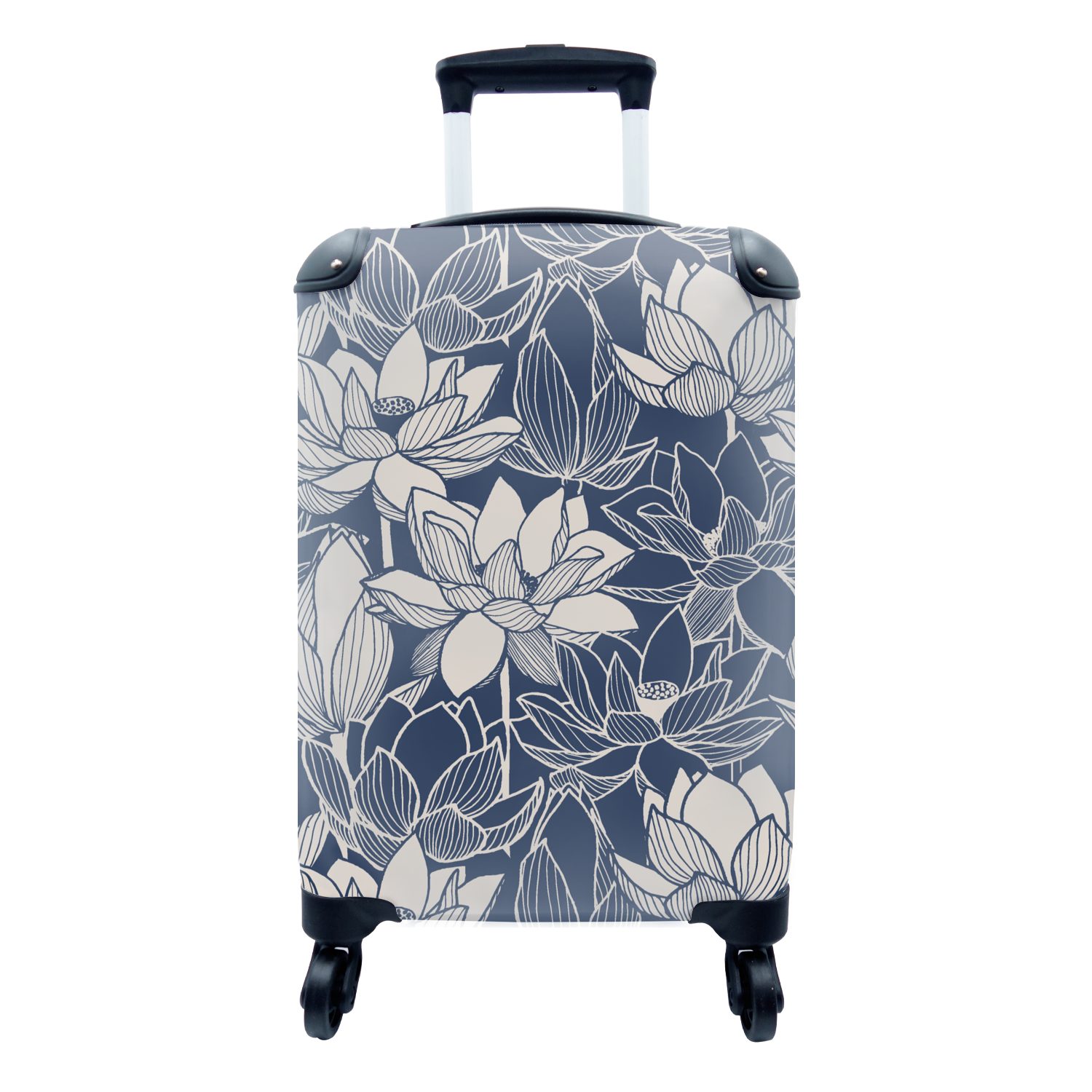Handgepäckkoffer rollen, für Reisetasche Ferien, MuchoWow - Handgepäck Muster, Trolley, Lotus 4 Rollen, - Reisekoffer mit Blau