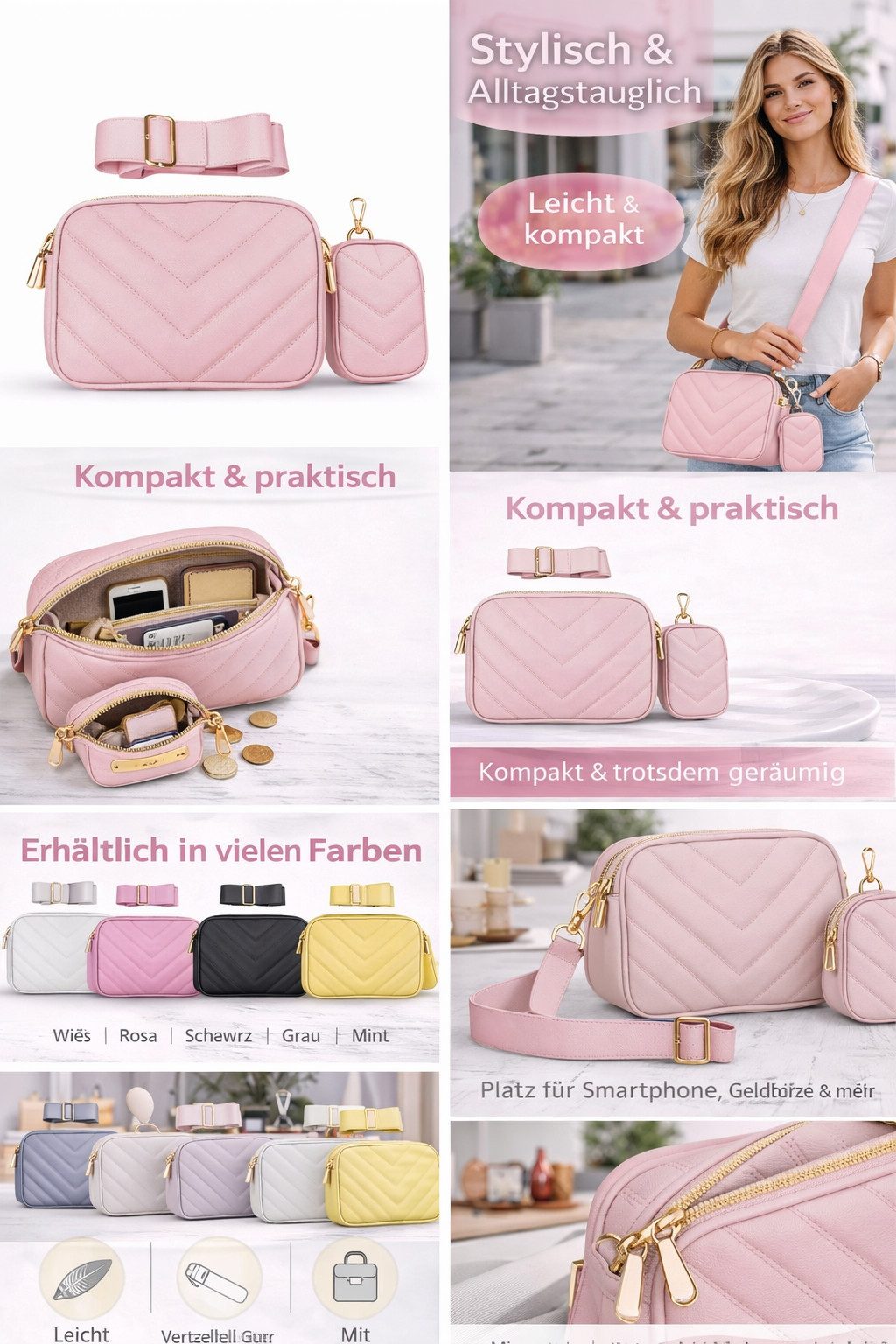 Antonio Freizeitrucksack Damen Umhängetasche mit Münzbeutel Crossbody Bag modische City Tasche