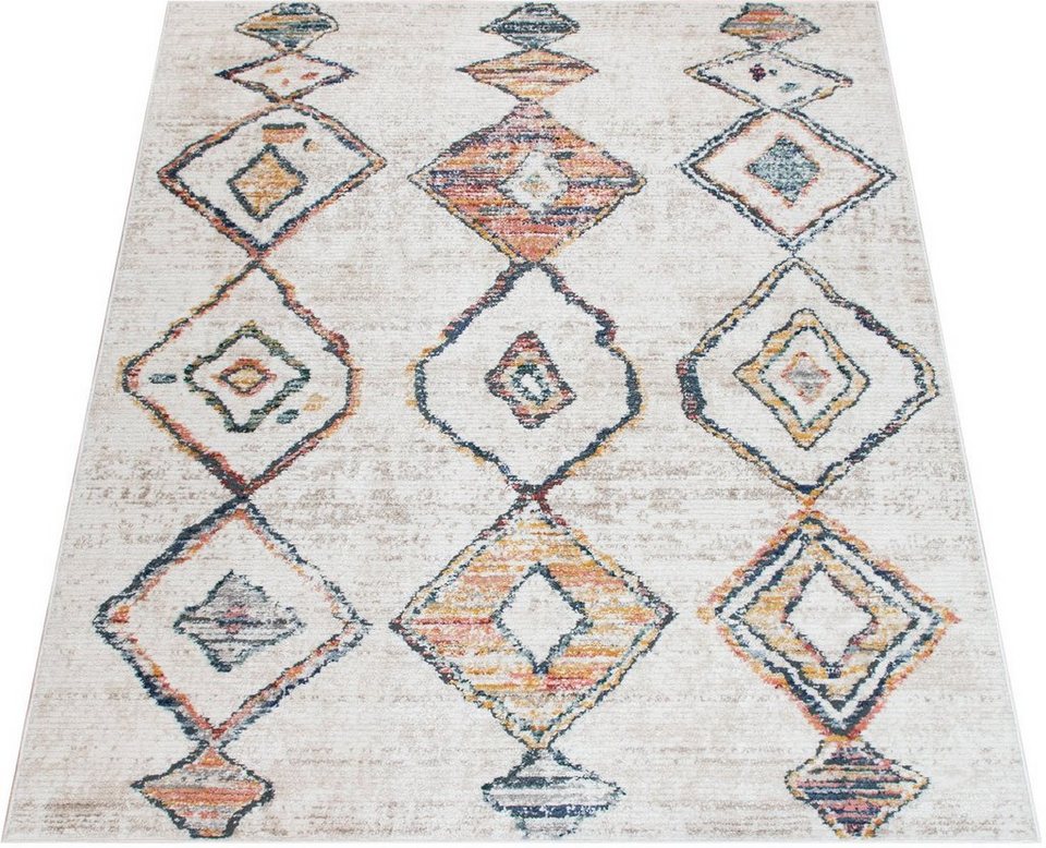 Teppich Kayacik 576, Paco Home, rechteckig, Höhe: 12 mm, Kurzflor, Rauten  Motiv, ideal im Wohnzimmer & Schlafzimmer, für Fußbodenheizung geeignet