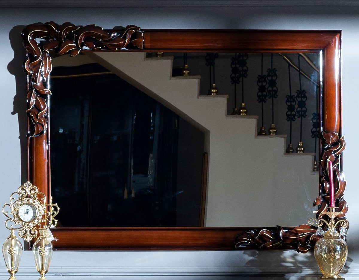 Wandspiegel Massivholz Gold Eleganter Dunkelbraun Luxus - Barock Padrino Casa - / Möbel Barock im Barockspiegel Barockstil Spiegel