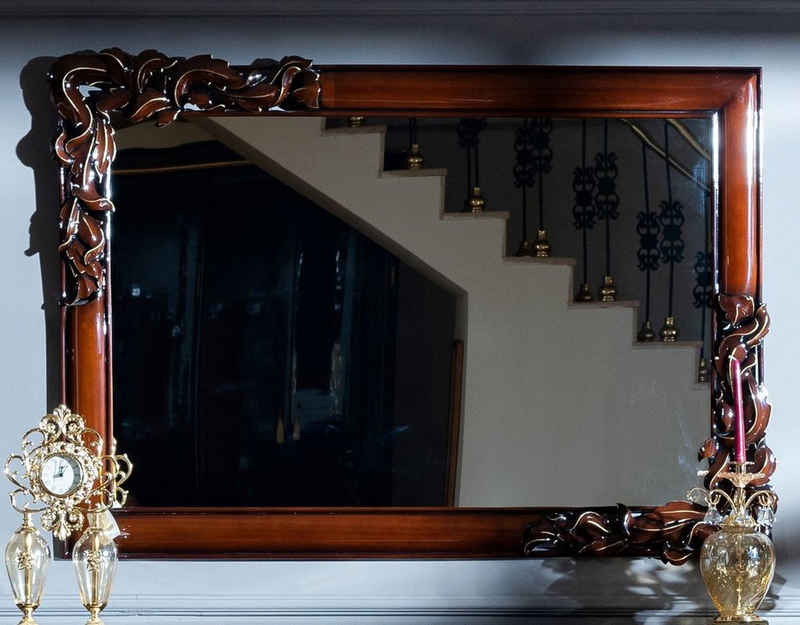 Casa Padrino Barockspiegel Luxus Barock Spiegel Dunkelbraun / Gold - Eleganter Massivholz Wandspiegel im Barockstil - Barock Möbel