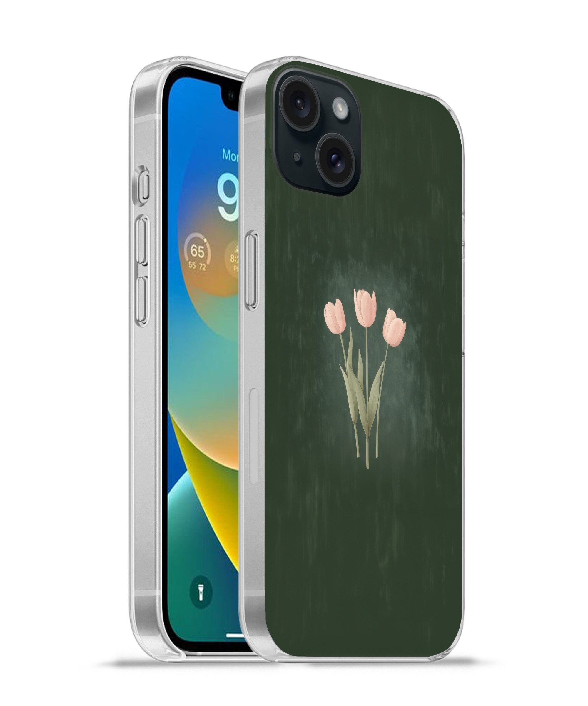 MuchoWow Handyhülle für Apple iPhone 15 Plus Tulpen - Liebe - Dunkelgrün, Smartphone-Bumper, Print, Handy Schutzhülle Dünn