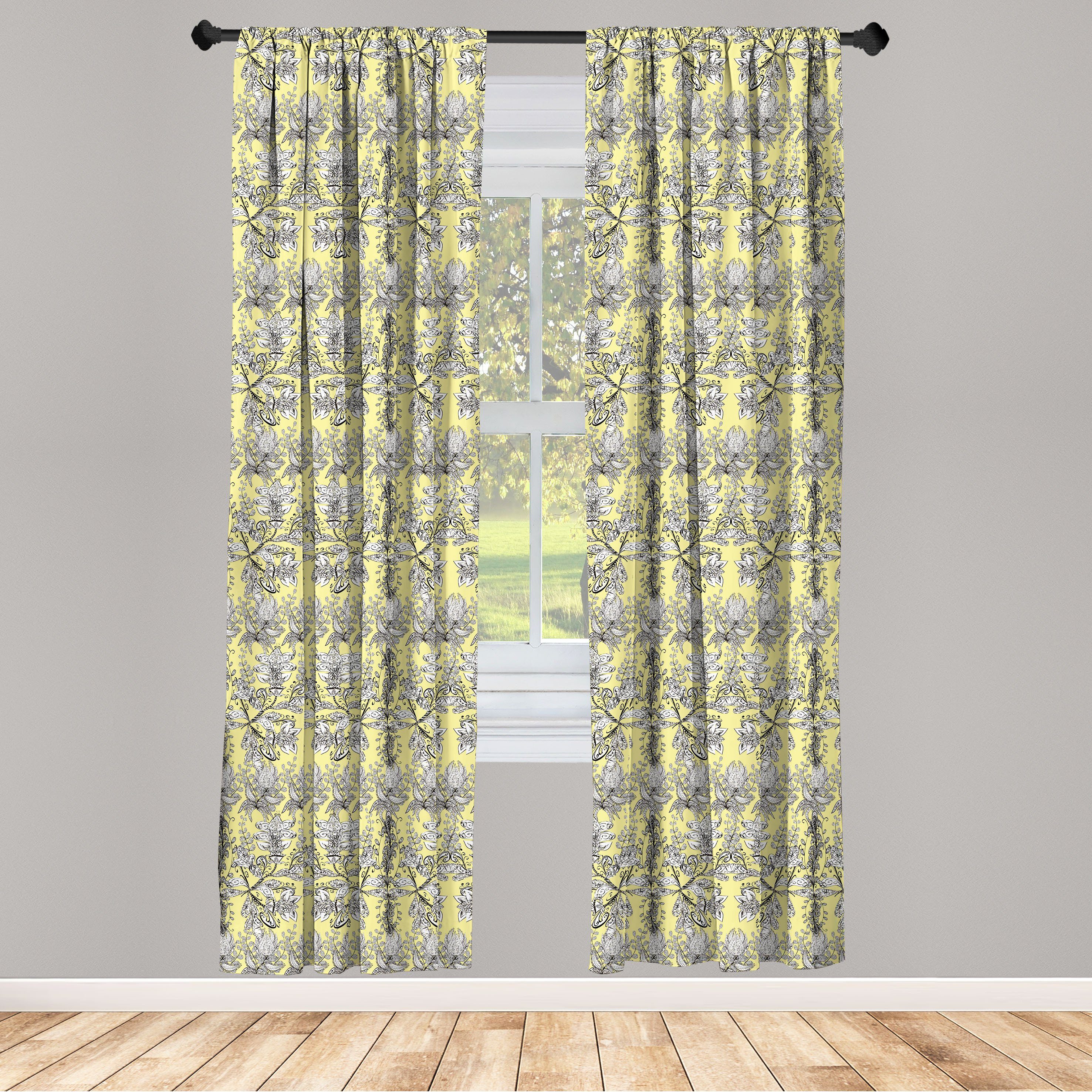 Gardine Vorhang für Wohnzimmer Dekor, Floral Schlafzimmer Microfaser, Blumenstrudel Abakuhaus