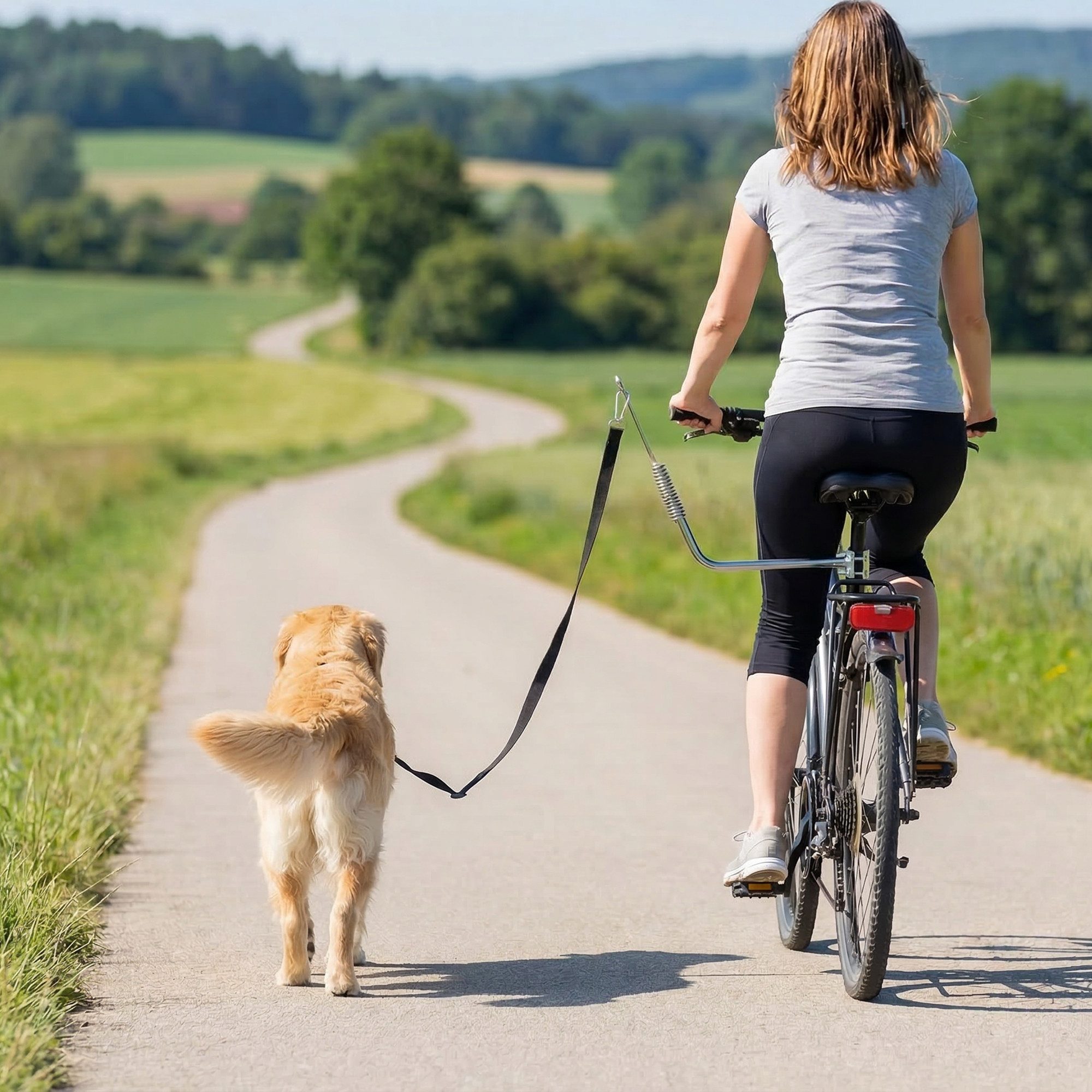 PawHut Fahrradleine mit Stoßdämpfern, verstellbarem Gurt, abnehmbarem Schnellverschluss, Edelstahl, Nylon (Hundefahrradleine, 1-tlg., Fahrrad Hundeleine), für Training, Joggen, Radfahren, Silber+Schwarz
