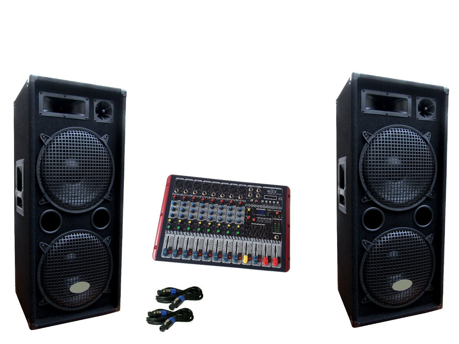 PA Party DJ Disco Set 3 Wege Lautsprecher 8 Kanal Powermixer 3400 Watt Party-Lautsprecher