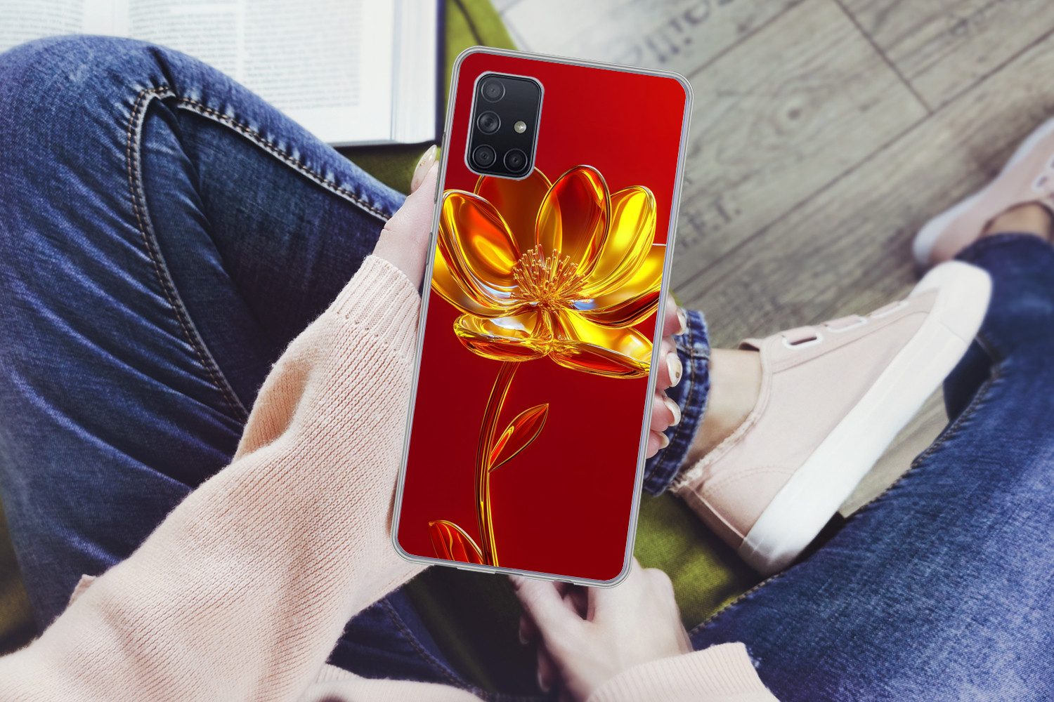 MuchoWow Handyhülle für Samsung Galaxy A51 Blume - Gold - Gläser, Smartphone-Bumper, Print, Handy Schutzhülle Dünn
