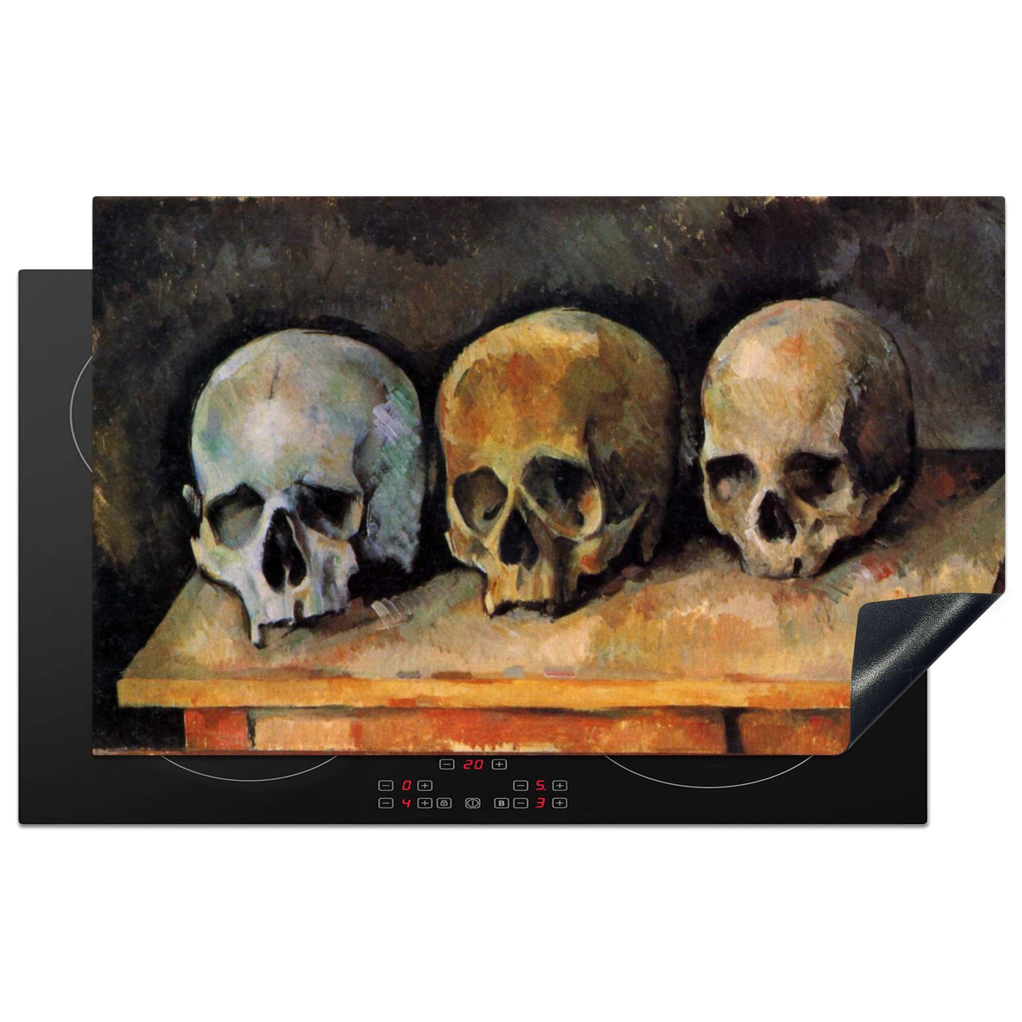 Totenköpfe (1 Cézanne, von Gemälde 83x51 tlg), - Drei Herdblende-/Abdeckplatte für küche MuchoWow cm, Vinyl, Ceranfeldabdeckung, Arbeitsplatte Paul