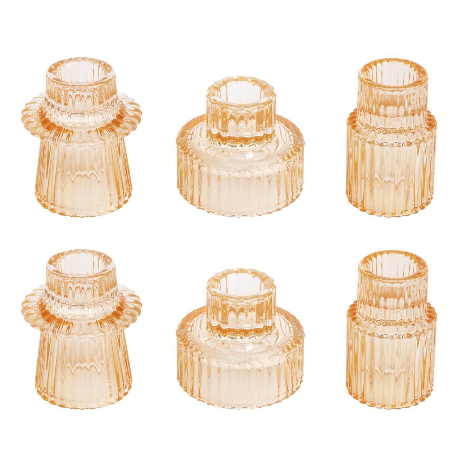 LuxusKollektion Teelichthalter Glas Kerzenhalter 2-in-1 Gelb 6Stk (6 St)