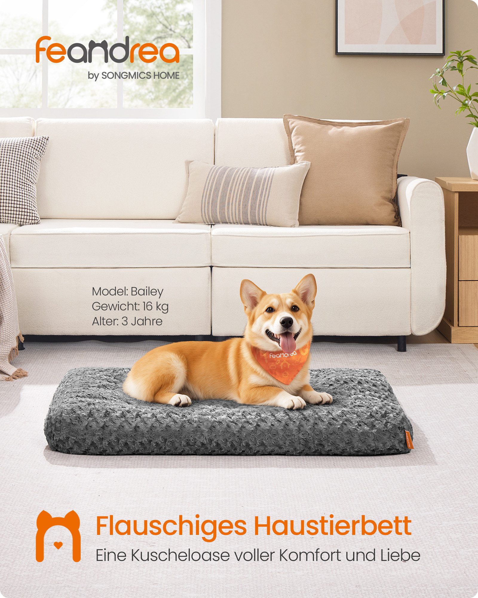 FEANDREA Hundebett Hundekissen, flauschige Hundematte, Plüsch, waschbar, weich, M/L/XL/XXL