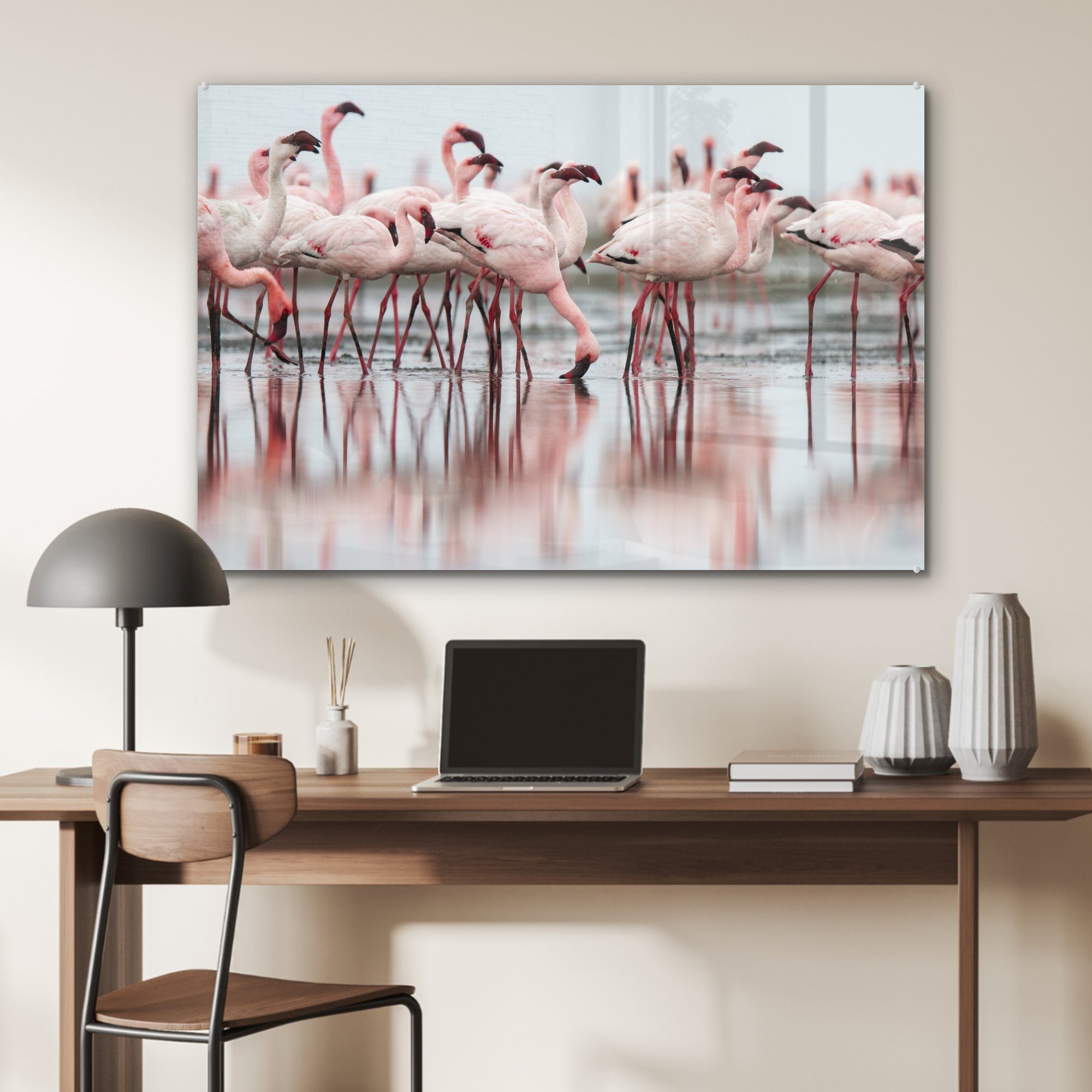 MuchoWow Acrylglasbild Schar (1 Flamingos Schlafzimmer & von St), Acrylglasbilder im Wohnzimmer Wasser