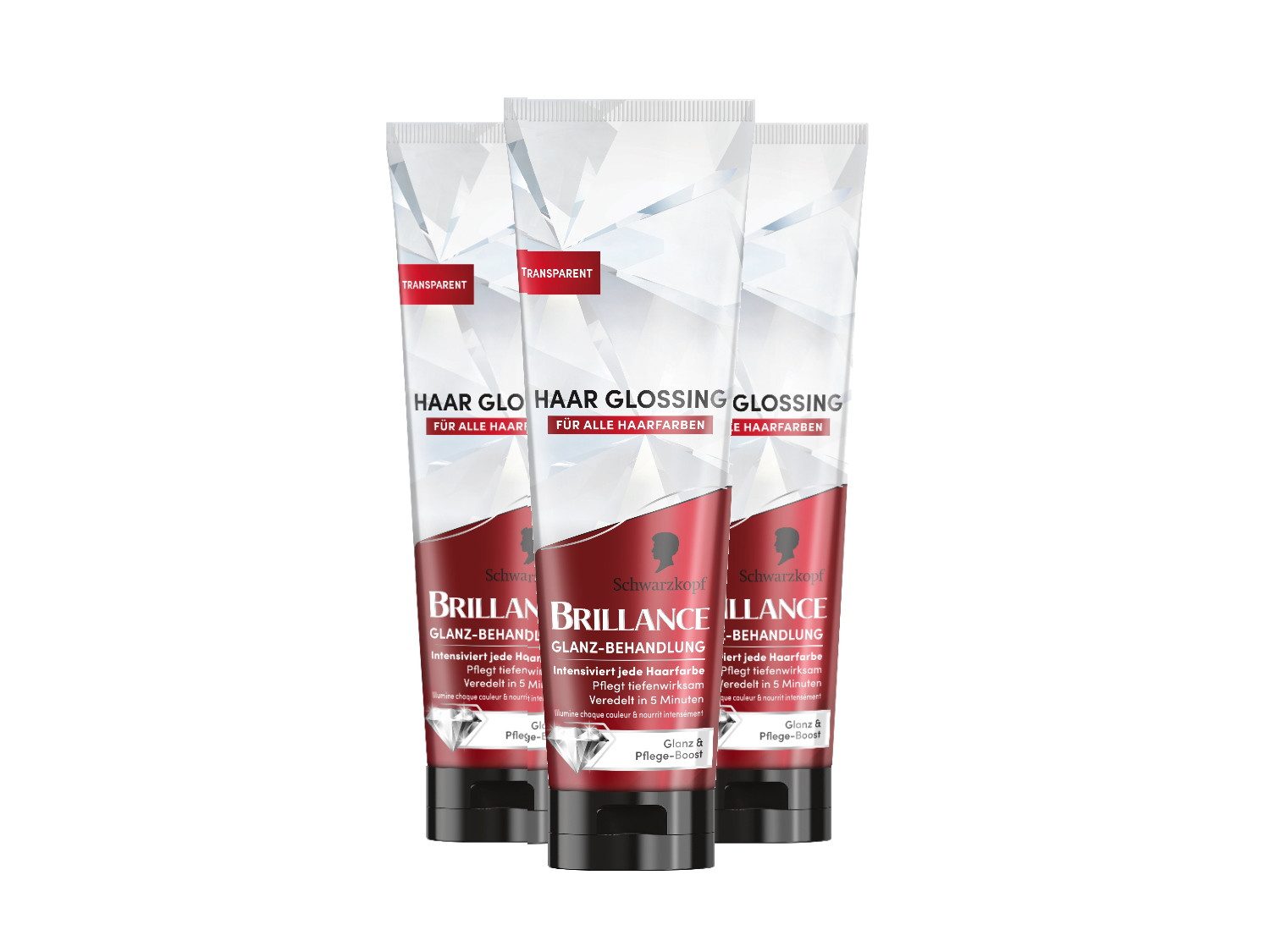 Schwarzkopf Haarmaske BRILLANCE Glanz-Behandlung Haar Glossing Neutral 3 x 150ml, Spar-Pack, 3-tlg., pflegt und intensiviert alle Haarfarben, hält bis zu 6 Haarwäschen
