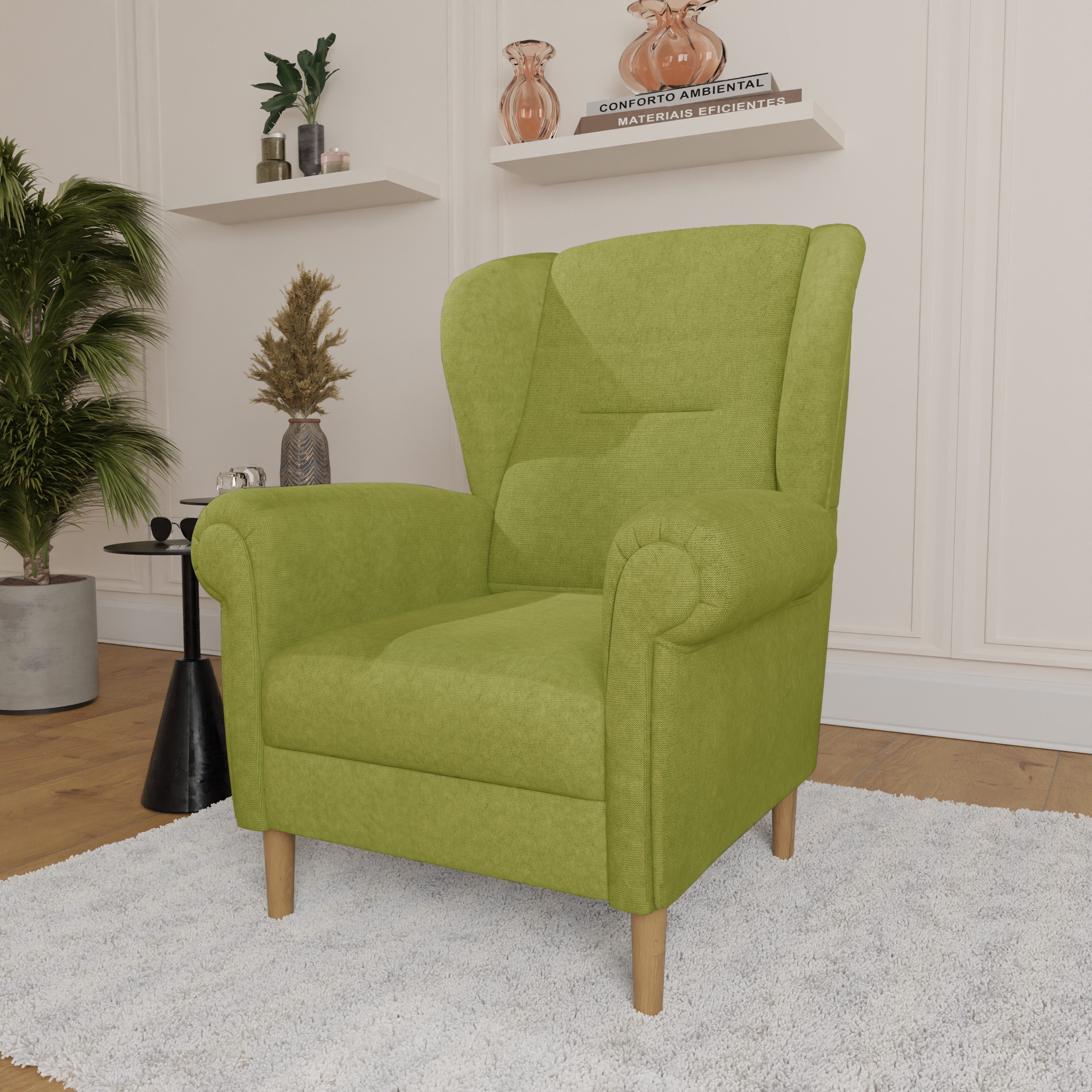 Home affaire Ohrensessel OSTIANO B/T/H: 80/82/98 cm, Sessel, Einzelstück, dicke geschwungene Armlehnen, uni und kariert