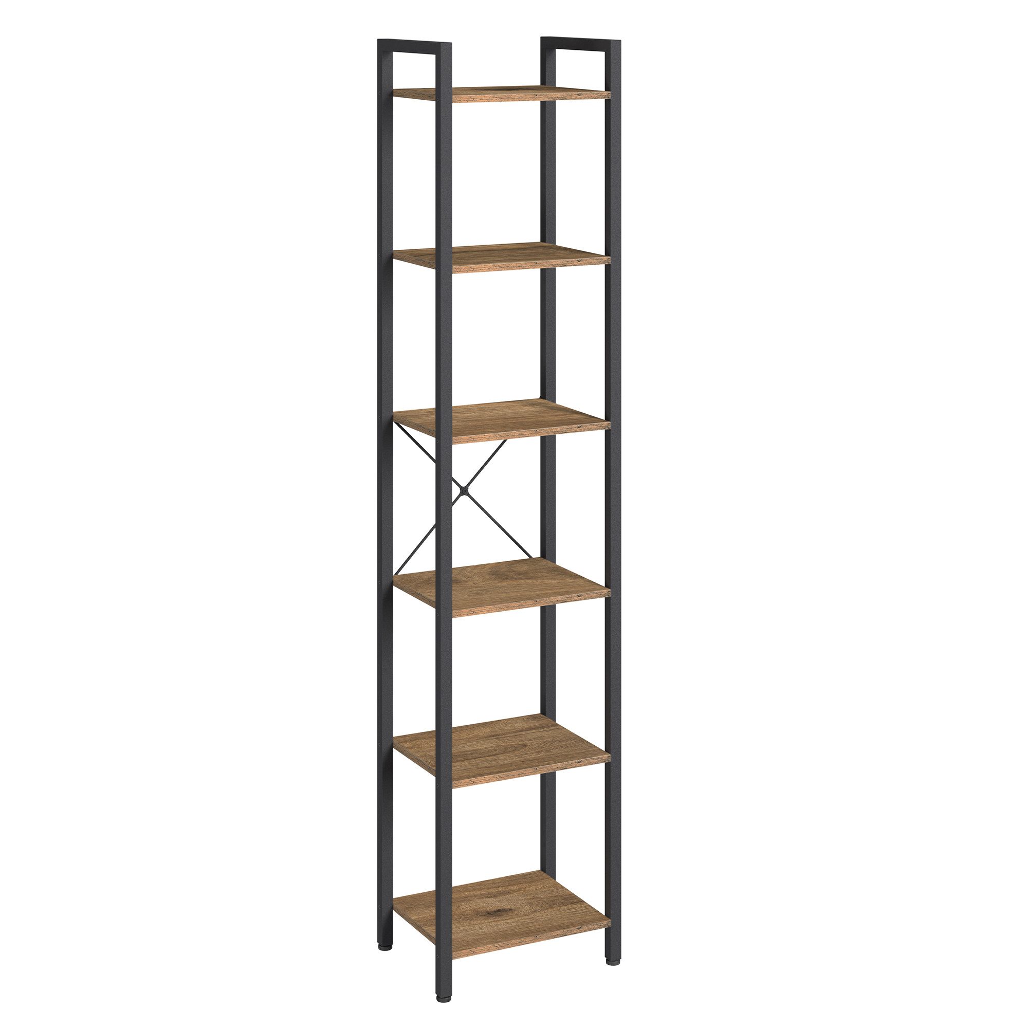 VASAGLE Bücherregal Standregal, Lagerregal, 6 Ebenen, Bücherregal, Stahlrahmen