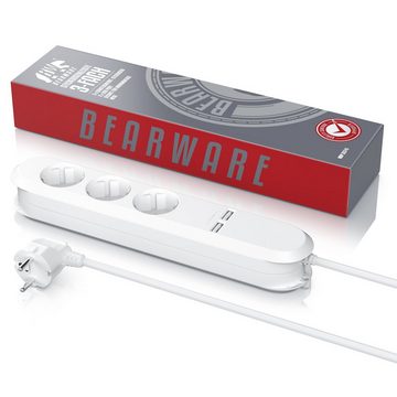 BEARWARE Steckdosenleiste 3-fach (USB-Anschlüsse, Kindersicherung, Schutzkontaktstecker, Kabellänge 1,50 m), Steckdosenleiste / max 2,1A