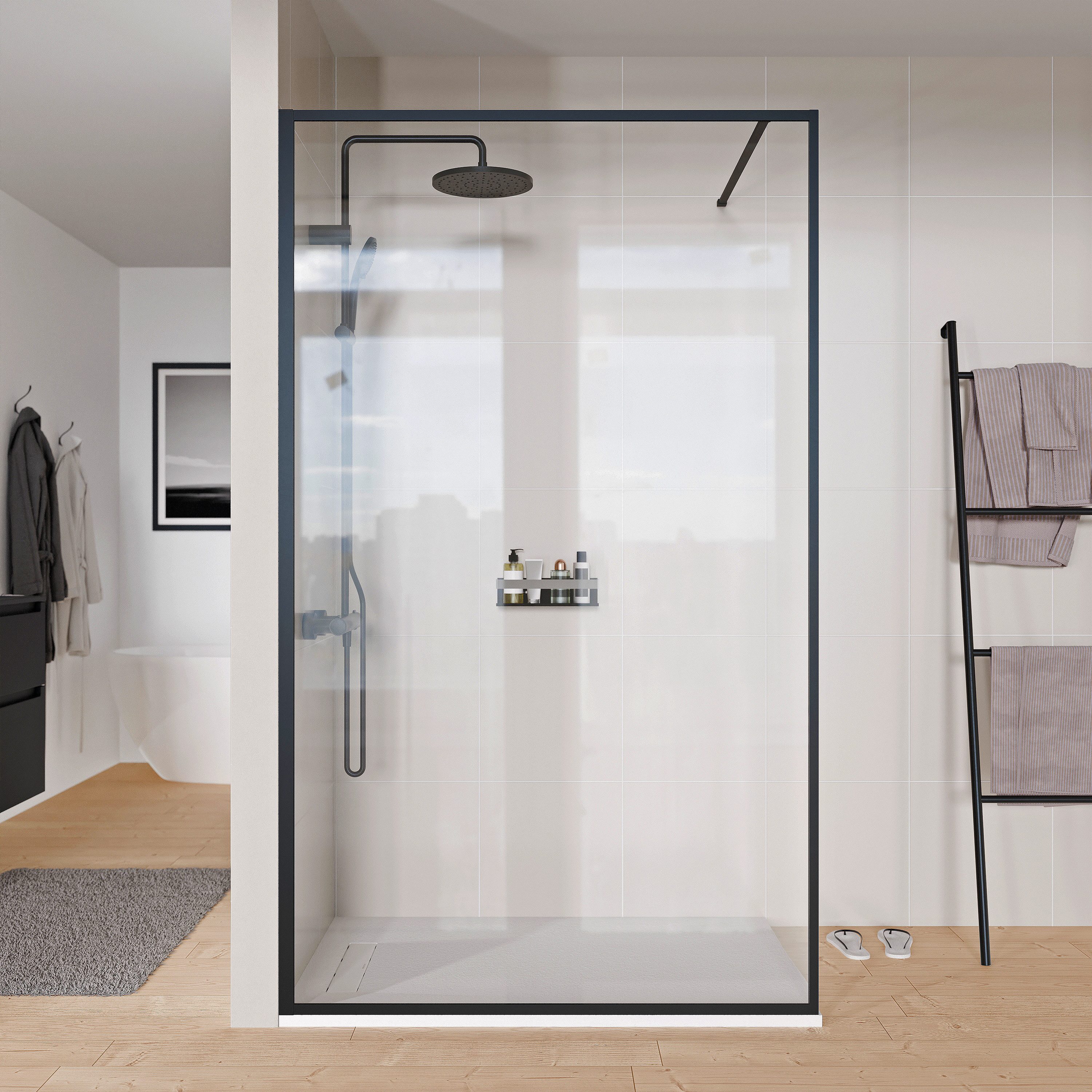 Bernstein Walk-in-Dusche FRAME, Einscheibensicherheitsglas (ESG), (1 tlg), Vollgerahmt, Klarglas, 8 mm, Höhe 200 cm