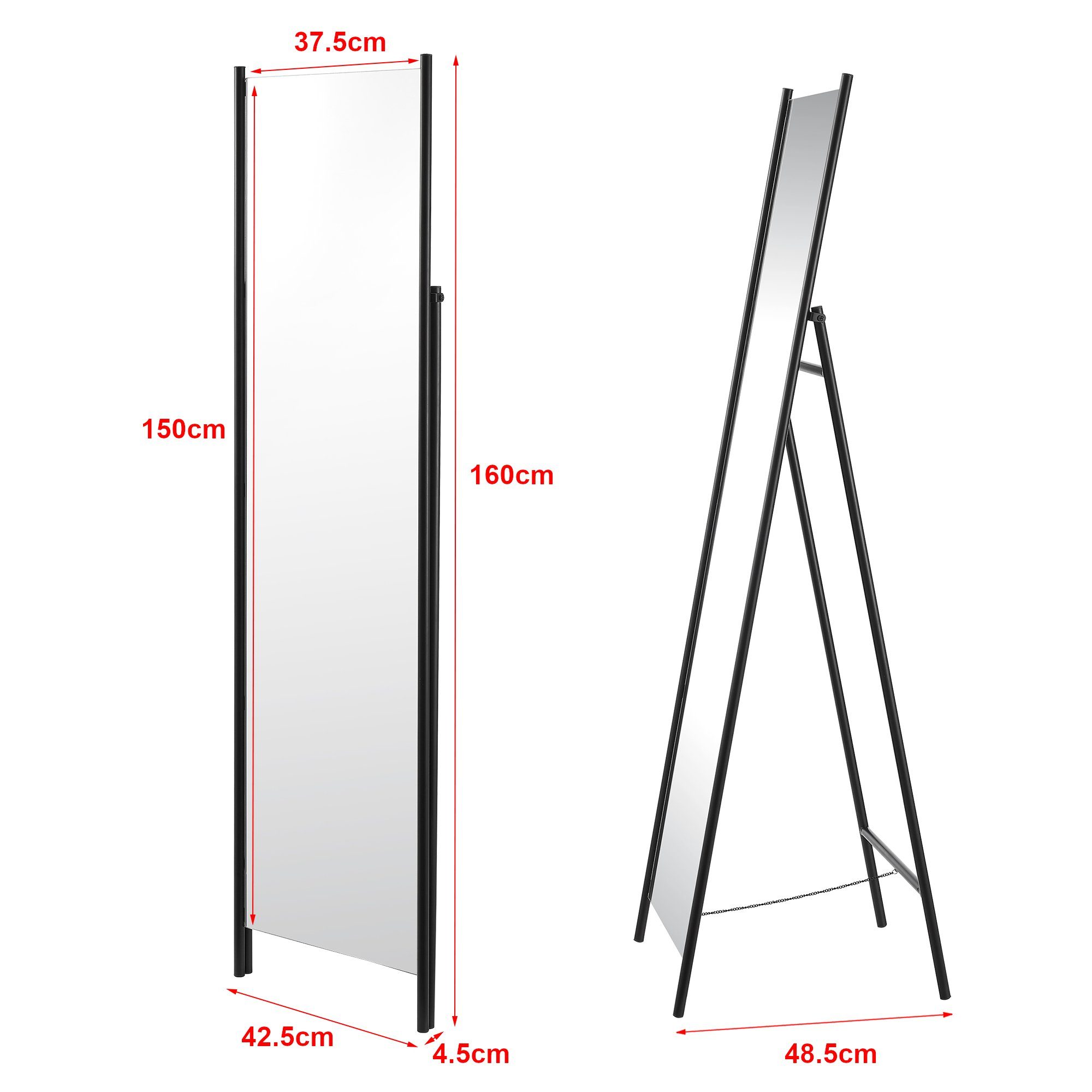 en.casa Standspiegel, »Martano« Spiegel mit Metallrahmen 160 x 42.5 cm Schwarz