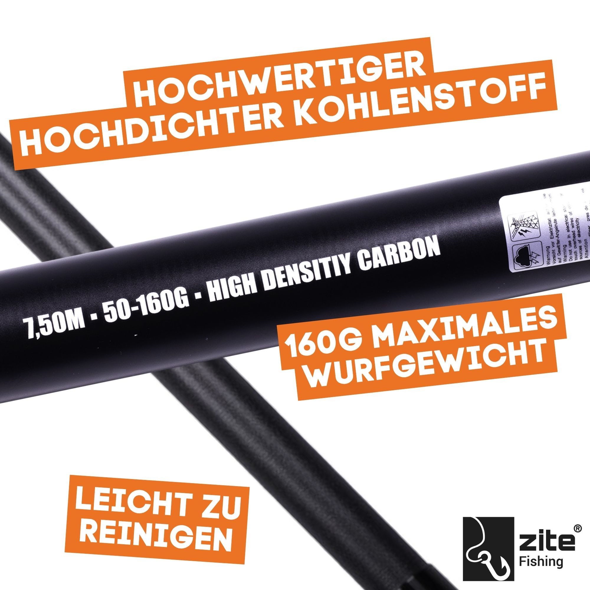 Zite Grundrute Stellfischrute 750cm teleskopierbar mit Futteral für Ansitzangeln