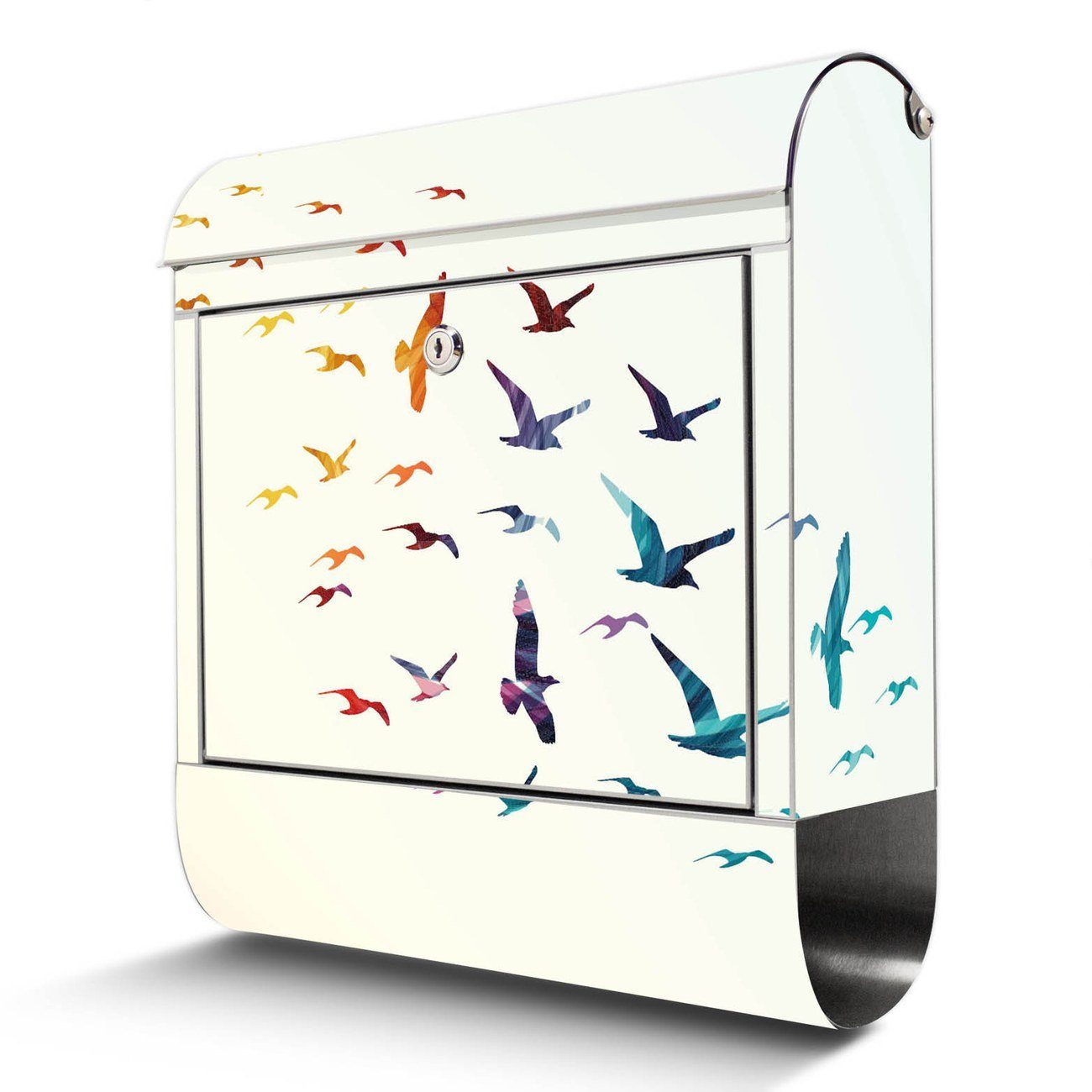 banjado Wandbriefkasten Edelstahl Fliegende Vögel (Wandbriefkasten groß, mit Zeitungsfach), 38 x 42,5 x12cm