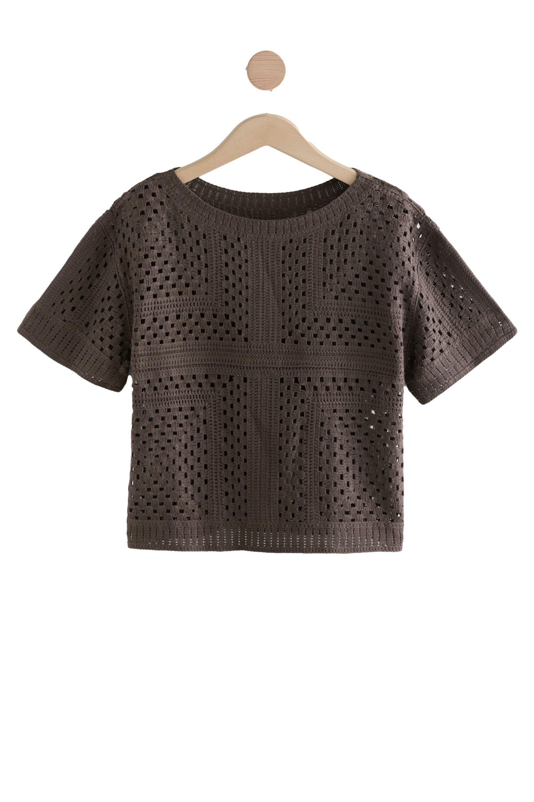 Next Kurzarmpullover T-Shirt mit gehäkeltem Ausschnitt (1-tlg) günstig online kaufen