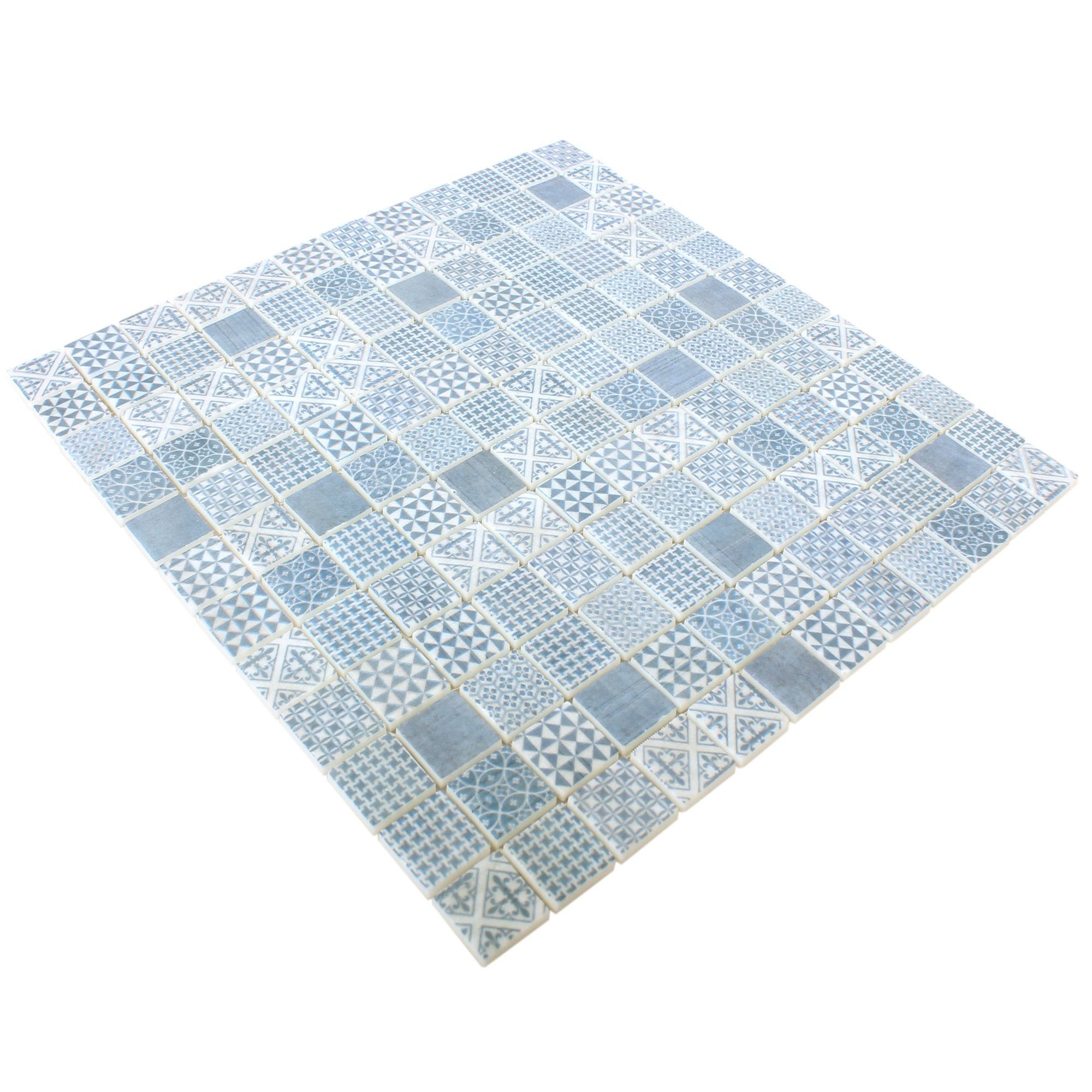 Mosafil Mosaikfliesen Glasmosaik Fliesen Malard, Glas 31.500x31.500, weiß-blau, Eco Glas - Verlegefertig auf ein Netz geklebt - Frostsicher -