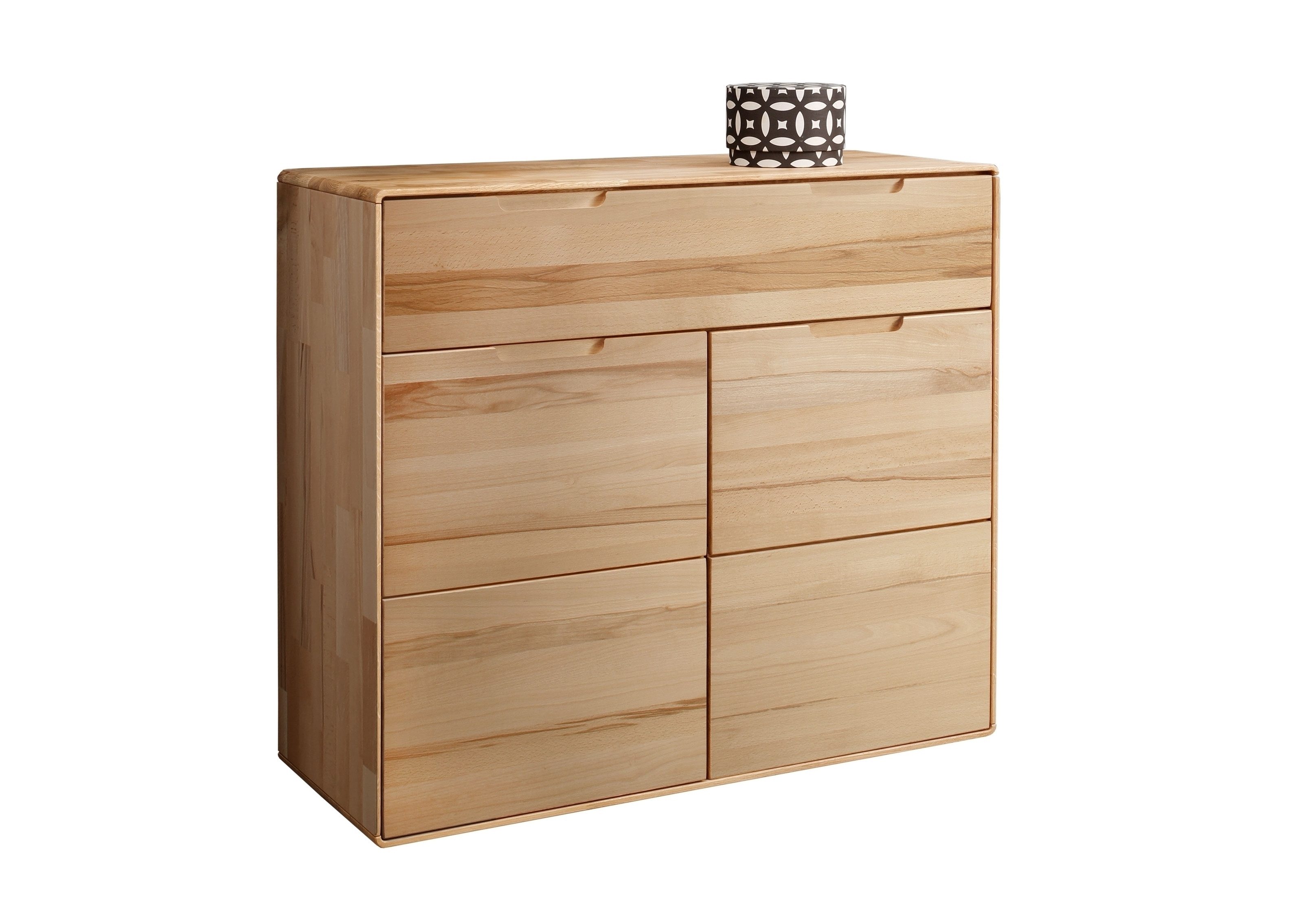 Lebenswert Kommode KM-0663, 2 Türen, 1 Schub, 1 Boden, Kernbuche massiv - 100x91x40cm (BxHxT)