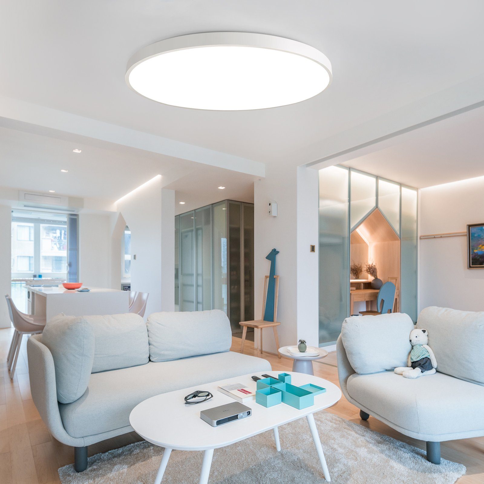 JDONG LED Deckenleuchte 36W Rund Flach Rosa/Grau/Blau Deckenlampe Durchmesser 40cm, 3000LM Kinderzimmerlamp, 3000K Warmweiß Modern Schlicht Lampe Dünn, für Schlafzimmer Flur Küche Wohnzimmer Balkon Keller